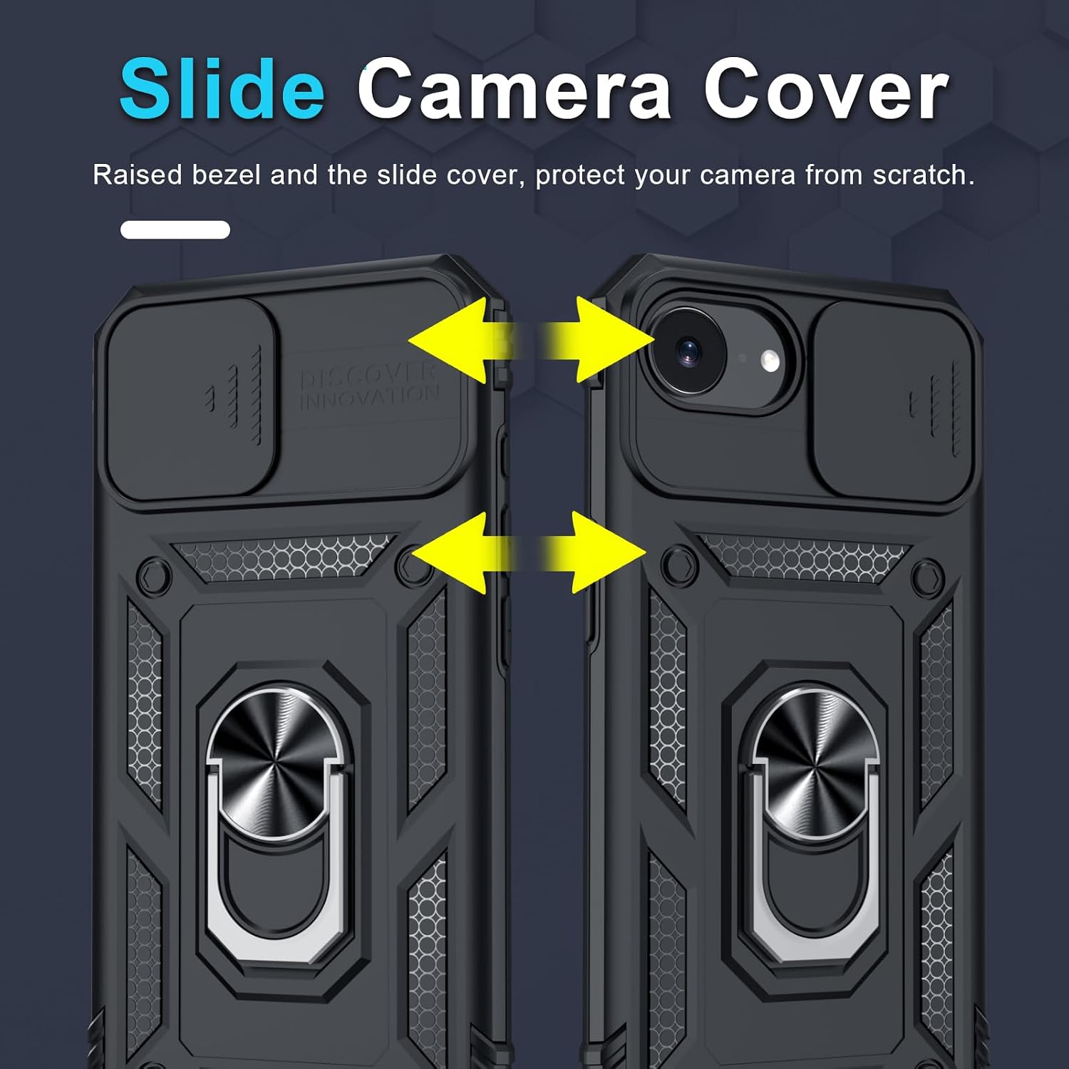 Detalle de Janmitta iPhone 17e / 16e Case with Built-in Slide Camera Lens Cover, Tempered Glass Screen Protector, and Kickstand