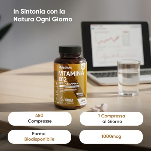 Thumbnail 1 de Vitamina B12 Metilcobalamina 1000 mcg WeightWorld – 450 microcompresse vegane, 14 mesi di fornitura