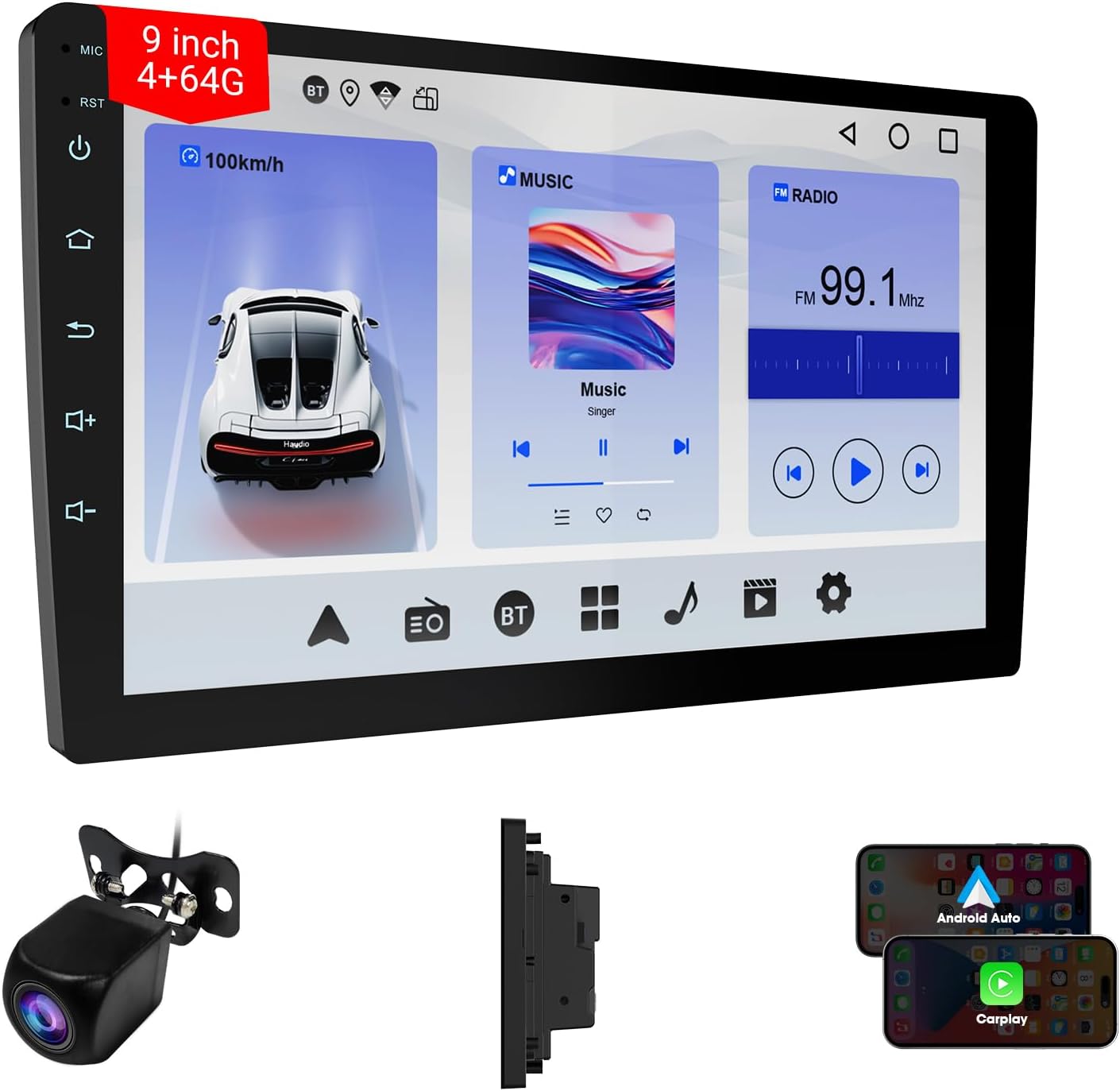 Detalle de Haudio CPU1.5GHz (4+64G) 9-inch 2-DIN Car Stereo with Wireless CarPlay