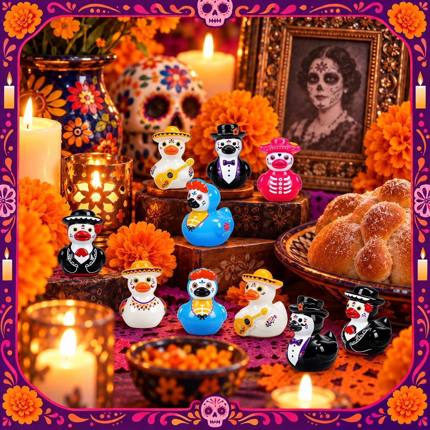 Detalle de Day of the Dead Mini Resin Duck Figurines, 84-Piece Set in 6 Styles