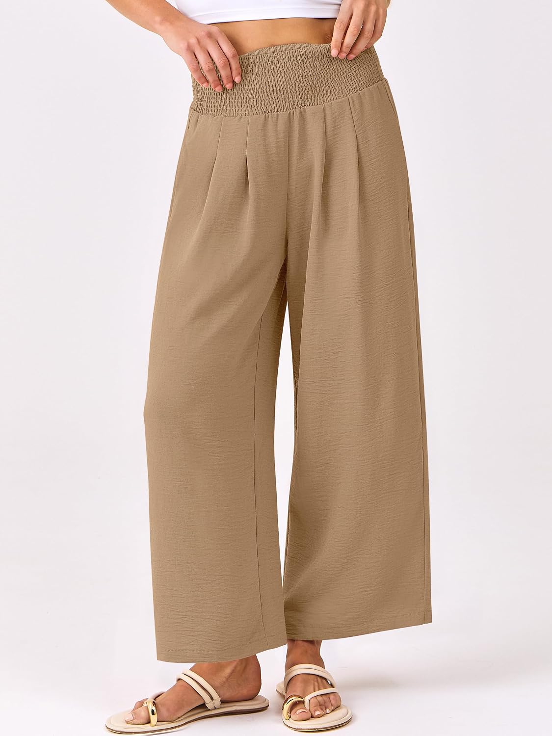 Detalle de ANRABESS Women's Palazzo Pants: Lightweight High-Waisted Wide-Leg Beach/Casual Trousers