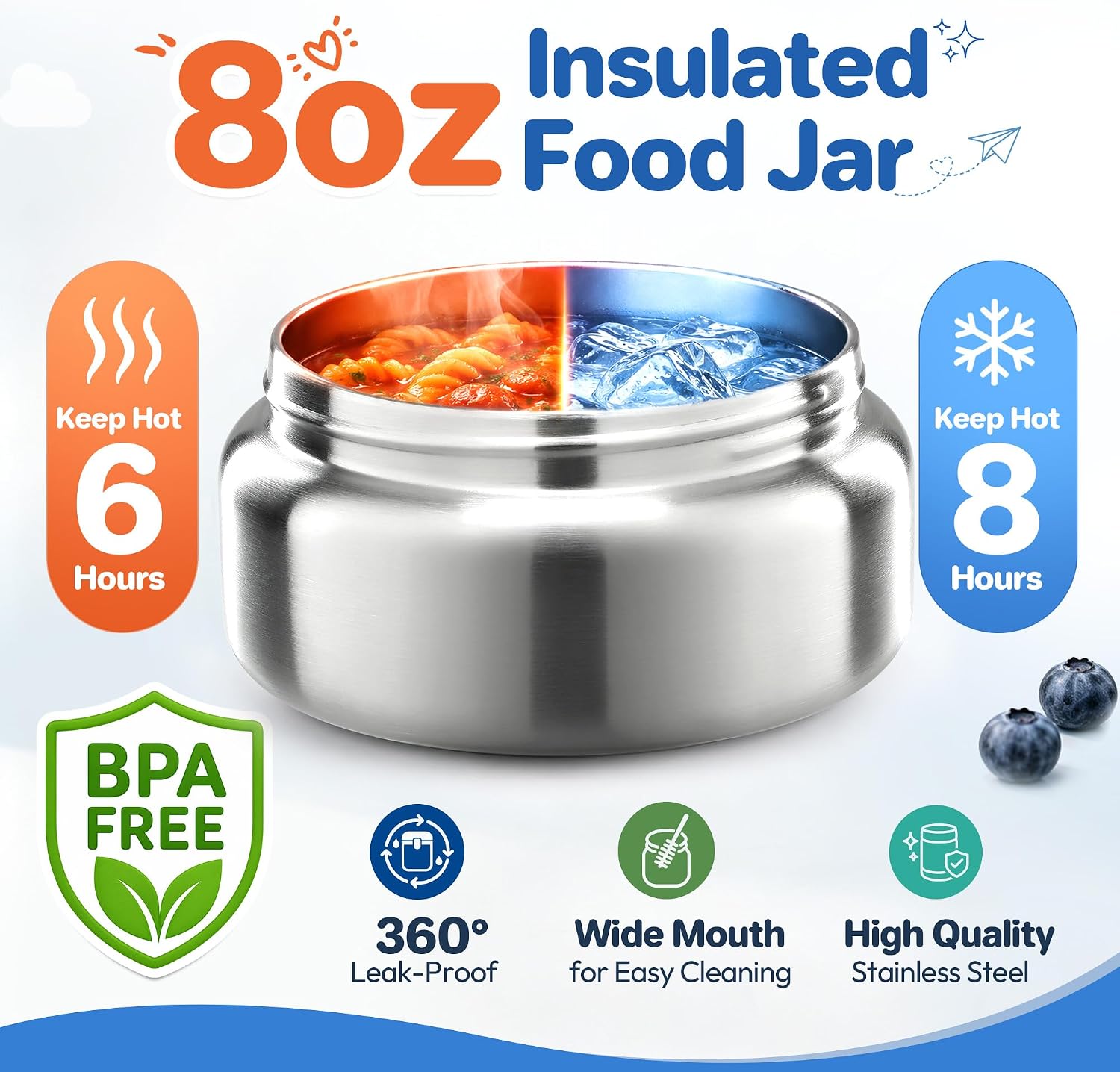 Thumbnail 2 de Kids Bento Lunch Box Set with 8oz Soup Thermo, Leak-Proof 4-Compartment Containers & Insulated Lunch Bag (Blue)