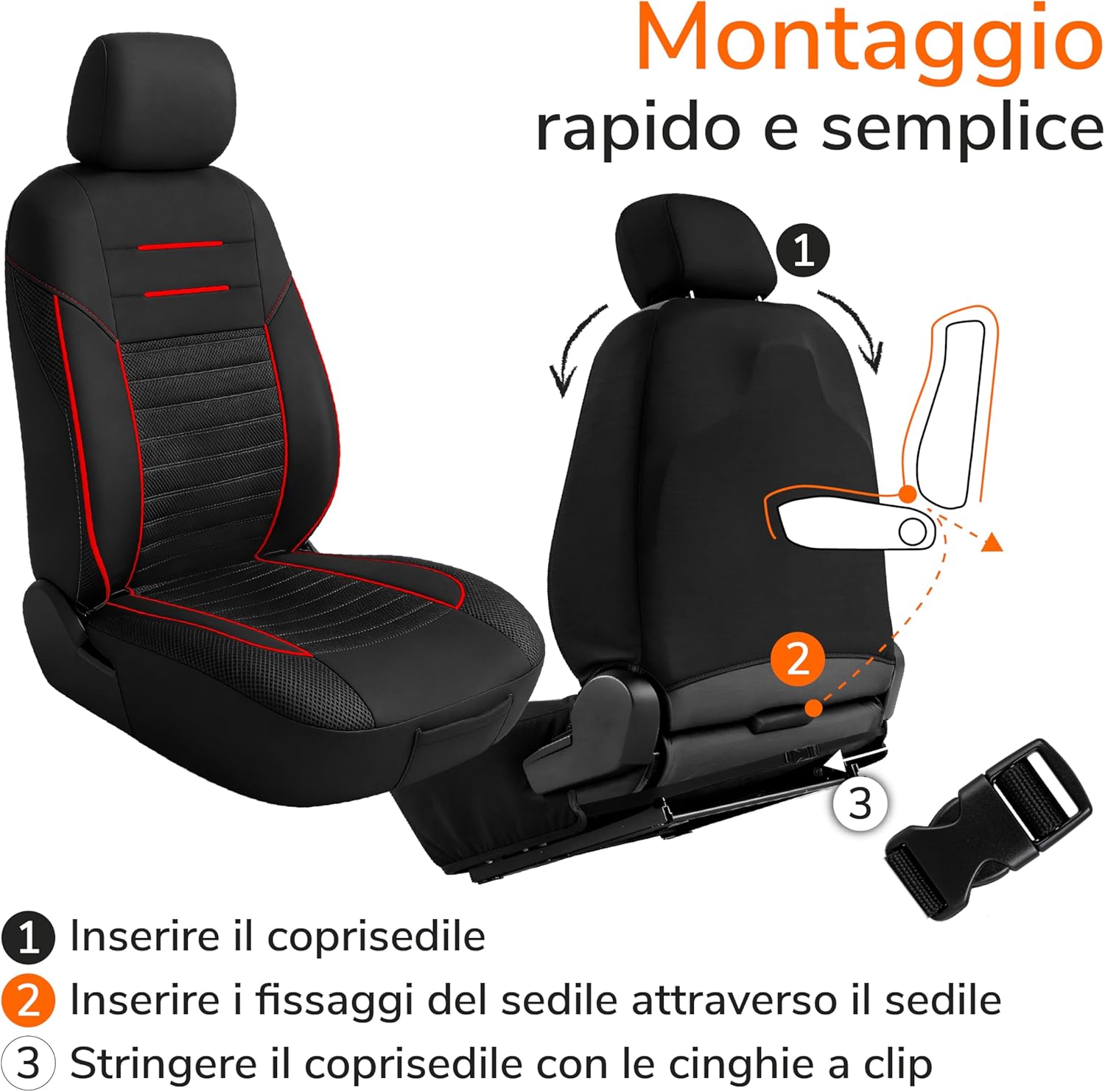 Thumbnail 6 de Upgrade4cars Coprisedili Anteriore Set Versione 2026 – Coperture Universali Rosso per Sedili Auto