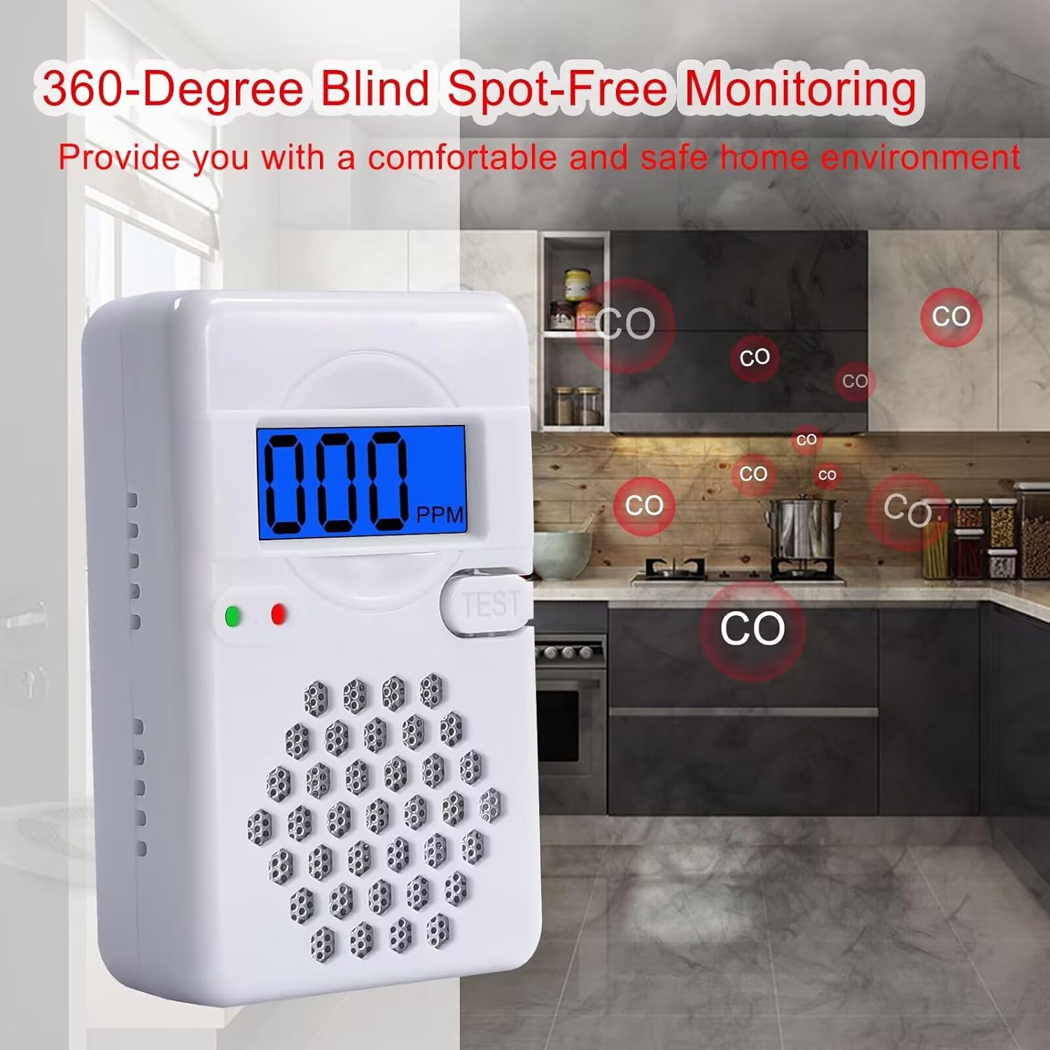 Detalle de Carbon Monoxide Alarm Detectors with Digital Display and Replaceable Battery – 85dB Portable CO Alarm for Home, Garage, Office, or RV
