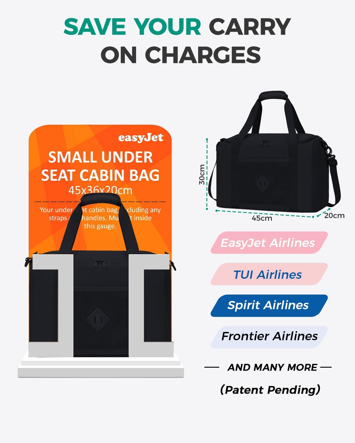 Thumbnail 1 de WANDF Easyjet Underseat Cabin Bag 45x36x20 cm — 32L Wet Pocket, Carry On Duffle for Weekends