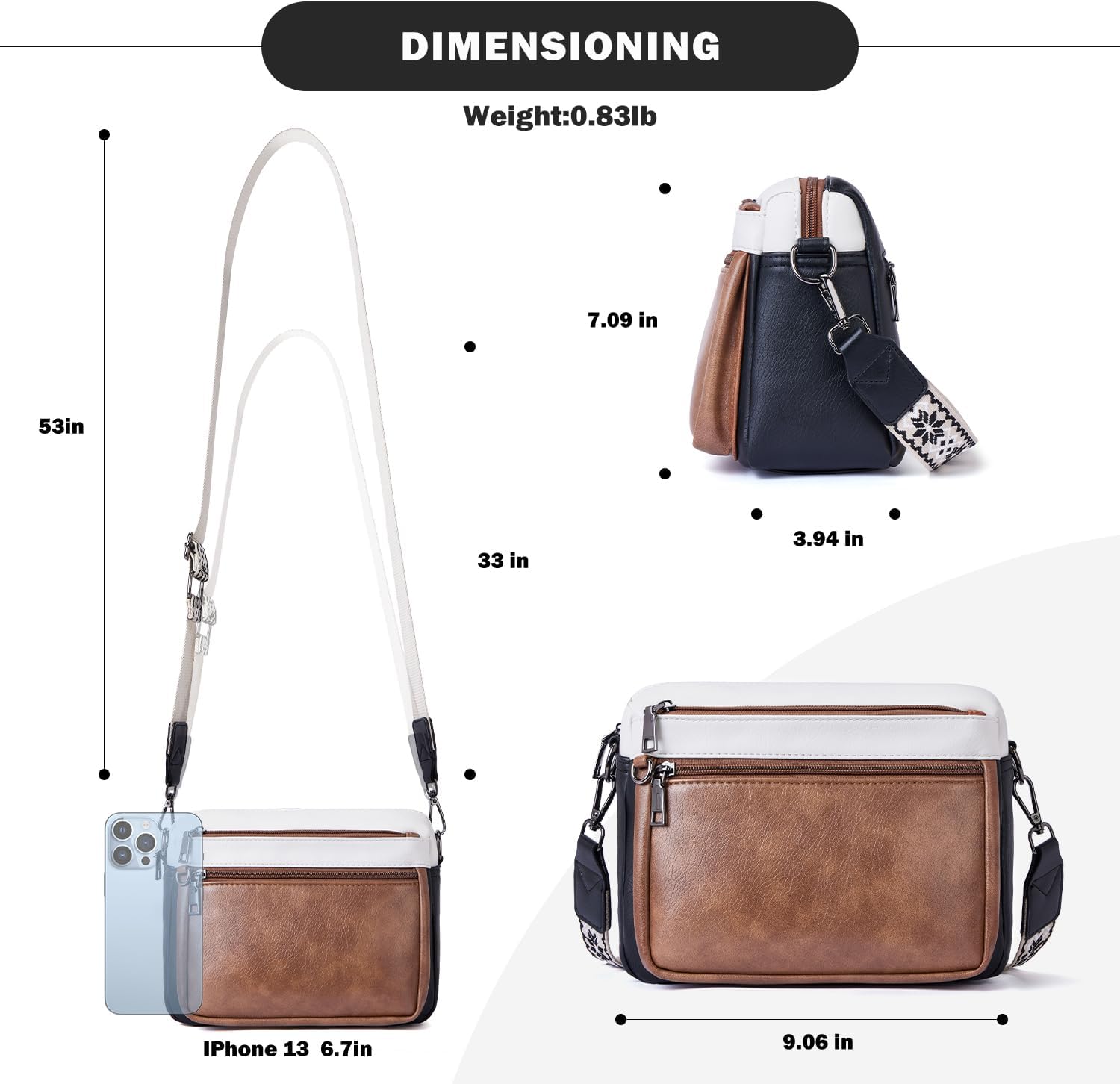 Detalle de MUIIKOLA Cross Body Bag for Women – Vegan Leather Medium Shoulder Handbag with Built‑in Wallet and Wide Adjustable Strap