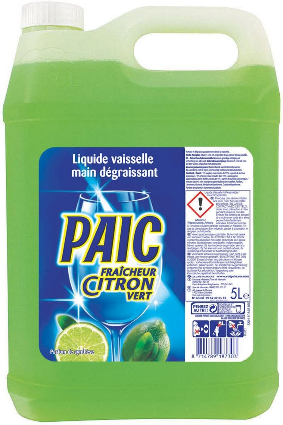 PAIC Liquide Vaisselle Fraîcheur Citron Vert – Bidon 5L, dégraissant et anti-odeur