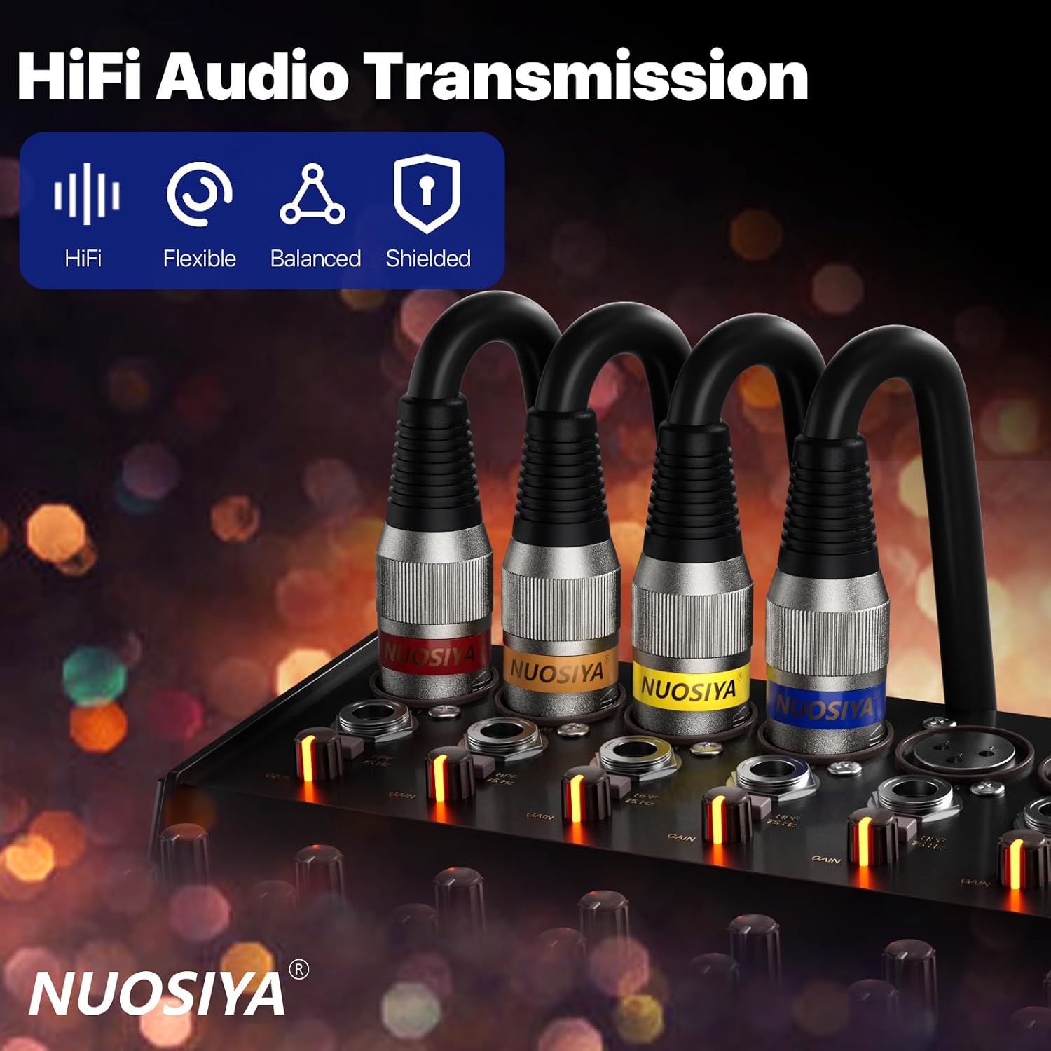 Detalle de NUOSIYA XLR Kabel 1m – 2er Pack, symmetrische 3-polige XLR-Audiokabel für Mikrofon, Mixer und Studio-Setup