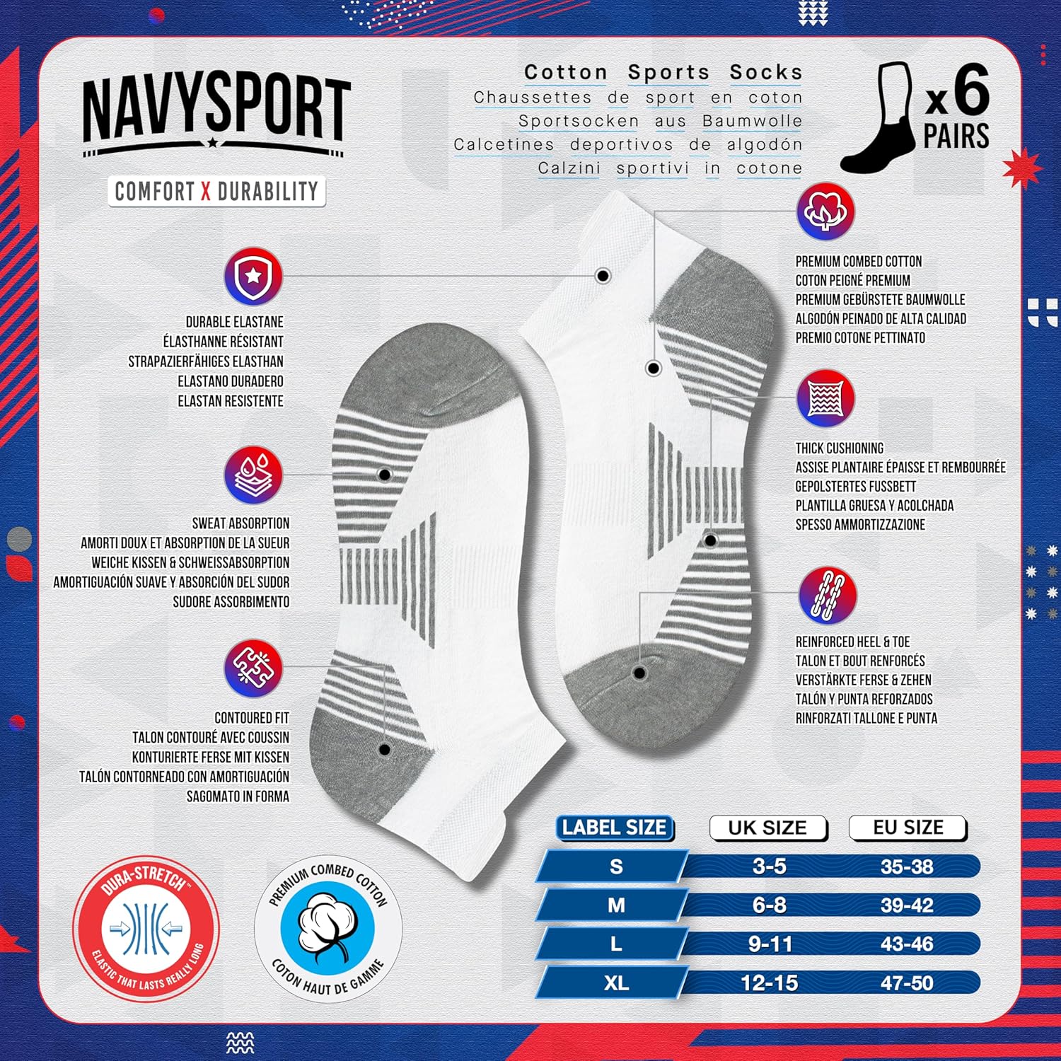 Thumbnail 1 de NAVYSPORT calzini sportivi da uomo in cotone (confezione da 6 paia)