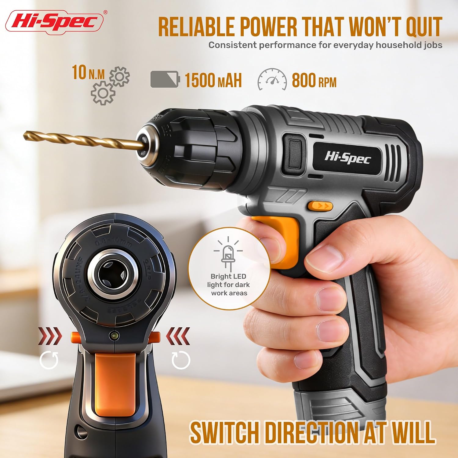 Detalle de Hi-Spec DT30558GY-DE 8V Cordless Drill Tool Kit with USB Charging
