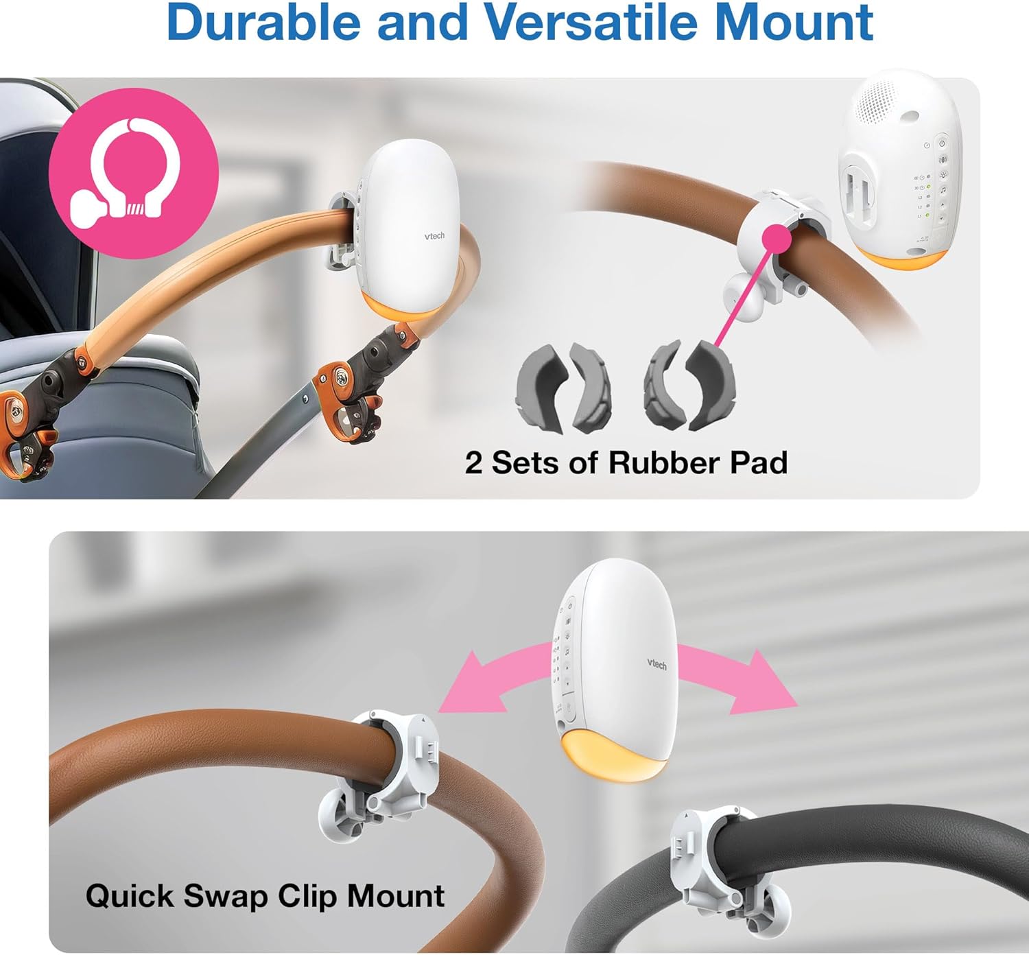 Thumbnail 4 de VTech V-Hush Baby Stroller Rocker BC8611 with Amber Night Light, Soothing Sounds & Rechargeable Battery (USB-C)