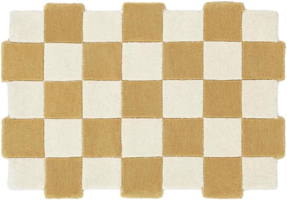 Detalle 2 de RugVista Checkmate Doormat, 60 x 90 cm, Yellow/White, Cotton and Wool
