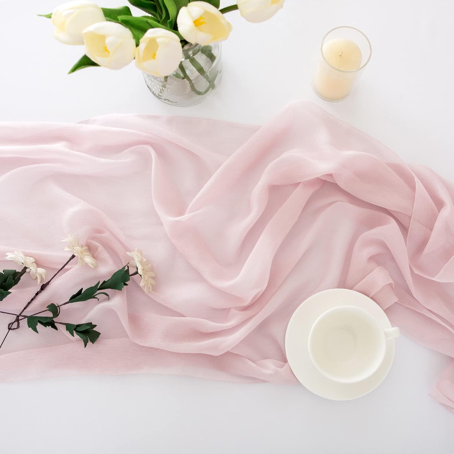 Detalle de CHUQING Chiffon-Tischläufer 70 x 300 cm in Rosa für Hochzeit, Events & Dinner