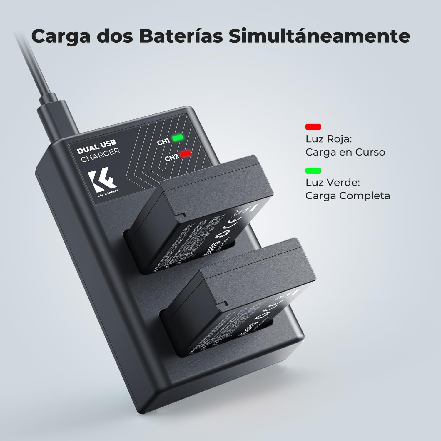 Detalle 2 de K&F CONCEPT LP-E17 Kameraakku Ladegerät-Set (Dual-USB, für Canon LP-E17, 2 Akkus)