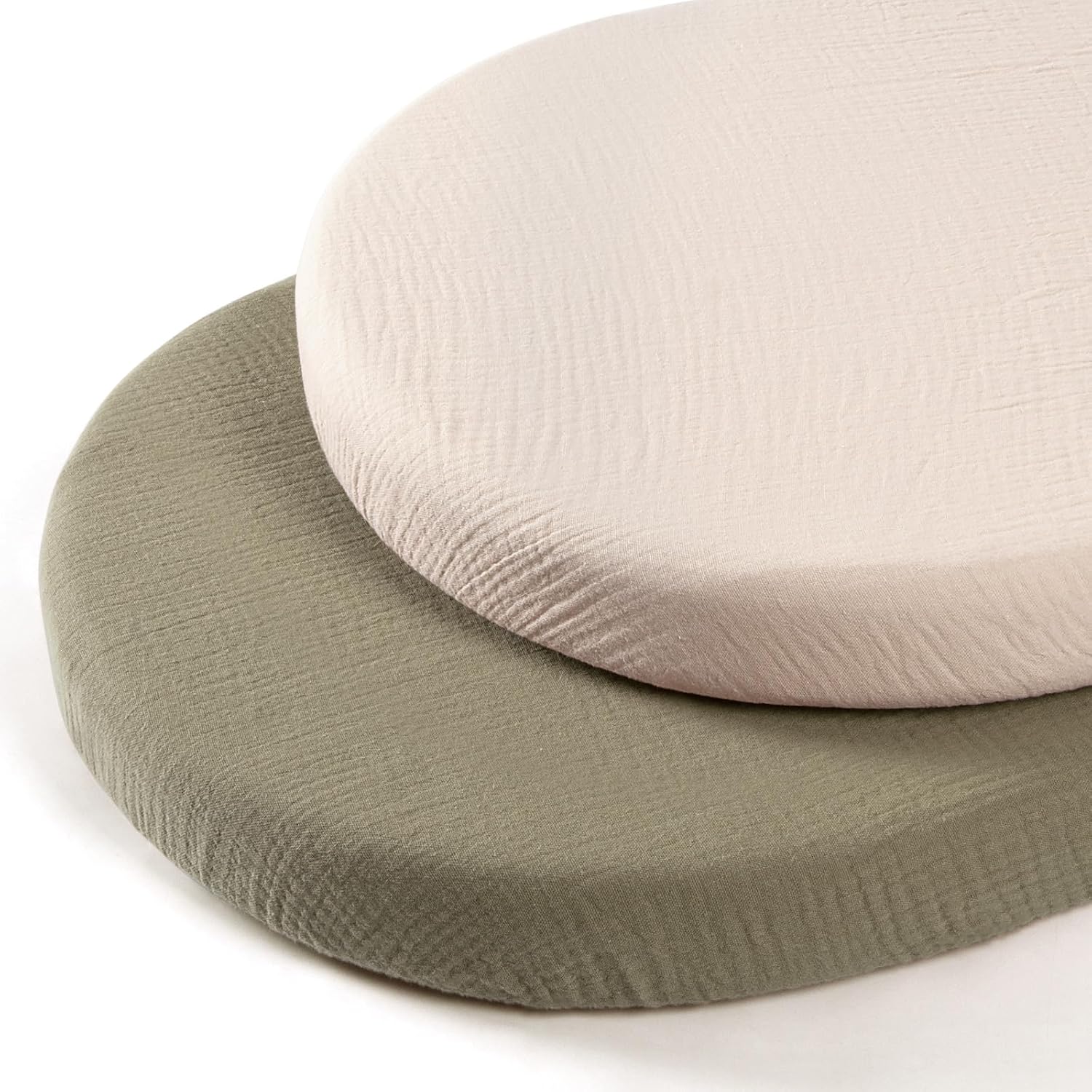Detalle de lulumoon BS-4 Muslin Bassinet Sheets, 2-Pack, Olive & Cream Cotton