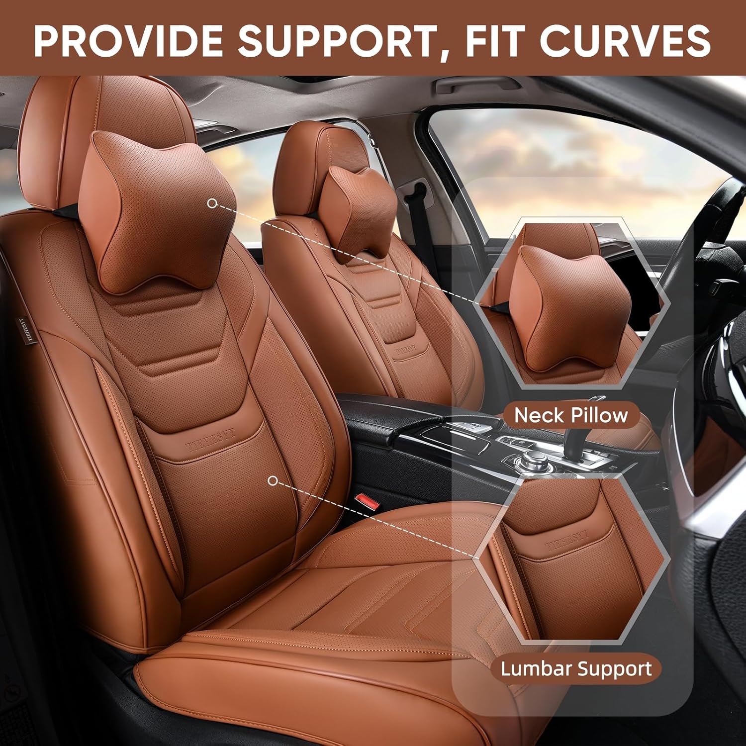 Thumbnail 1 de TIEHESYT Car Seat Covers Full Set (Brown) with Removable Memory Headrests