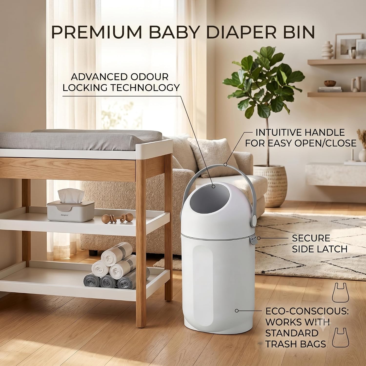 Thumbnail 1 de P@B PBell Diaper Pail, New Grey, 15 L with Odour-Control Lid