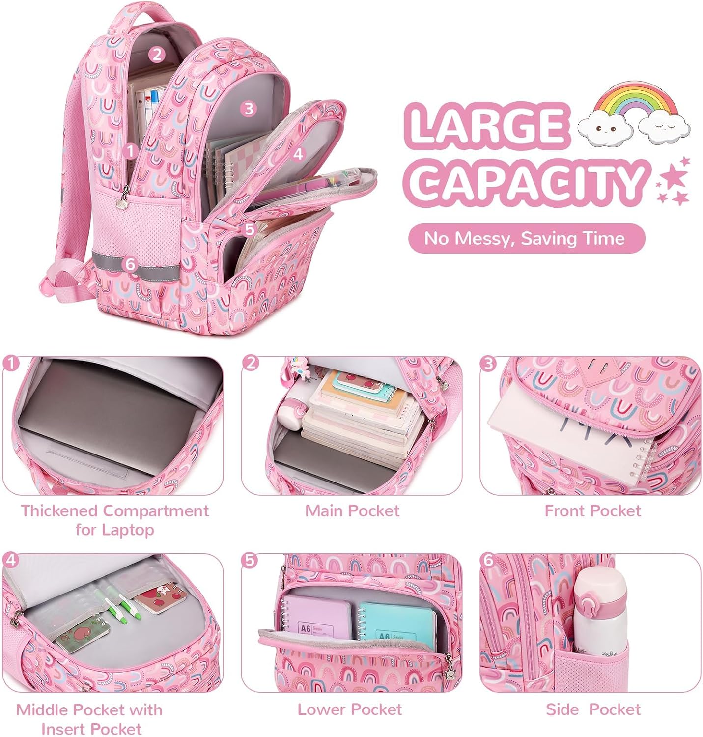 Thumbnail 5 de QIXIHU Girls School Bag: Lightweight, Water-Resistant Kawaii Backpack for Primary to Nursery