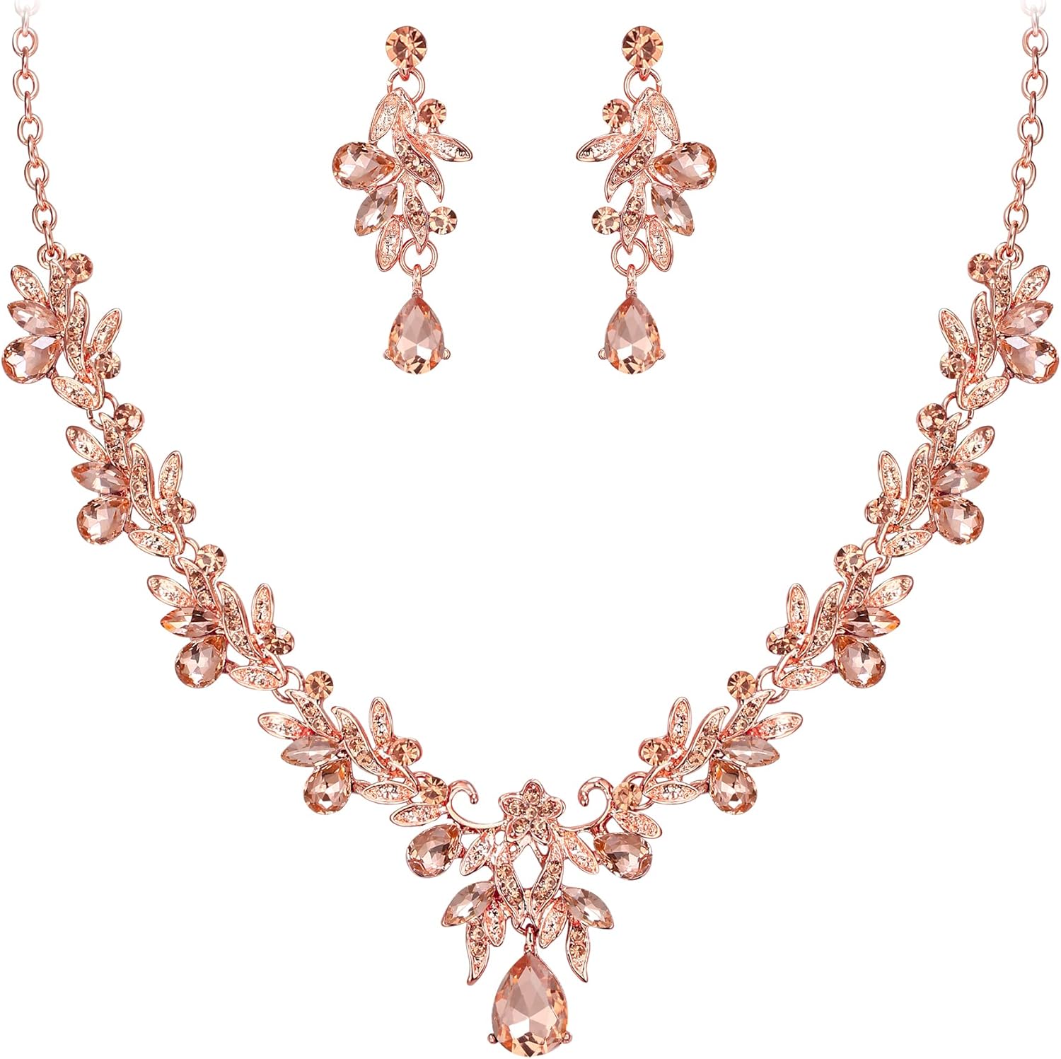 Thumbnail 6 de Parure bijoux de mariage Clearine : collier + boucles d’oreilles cristal feuille fleurs