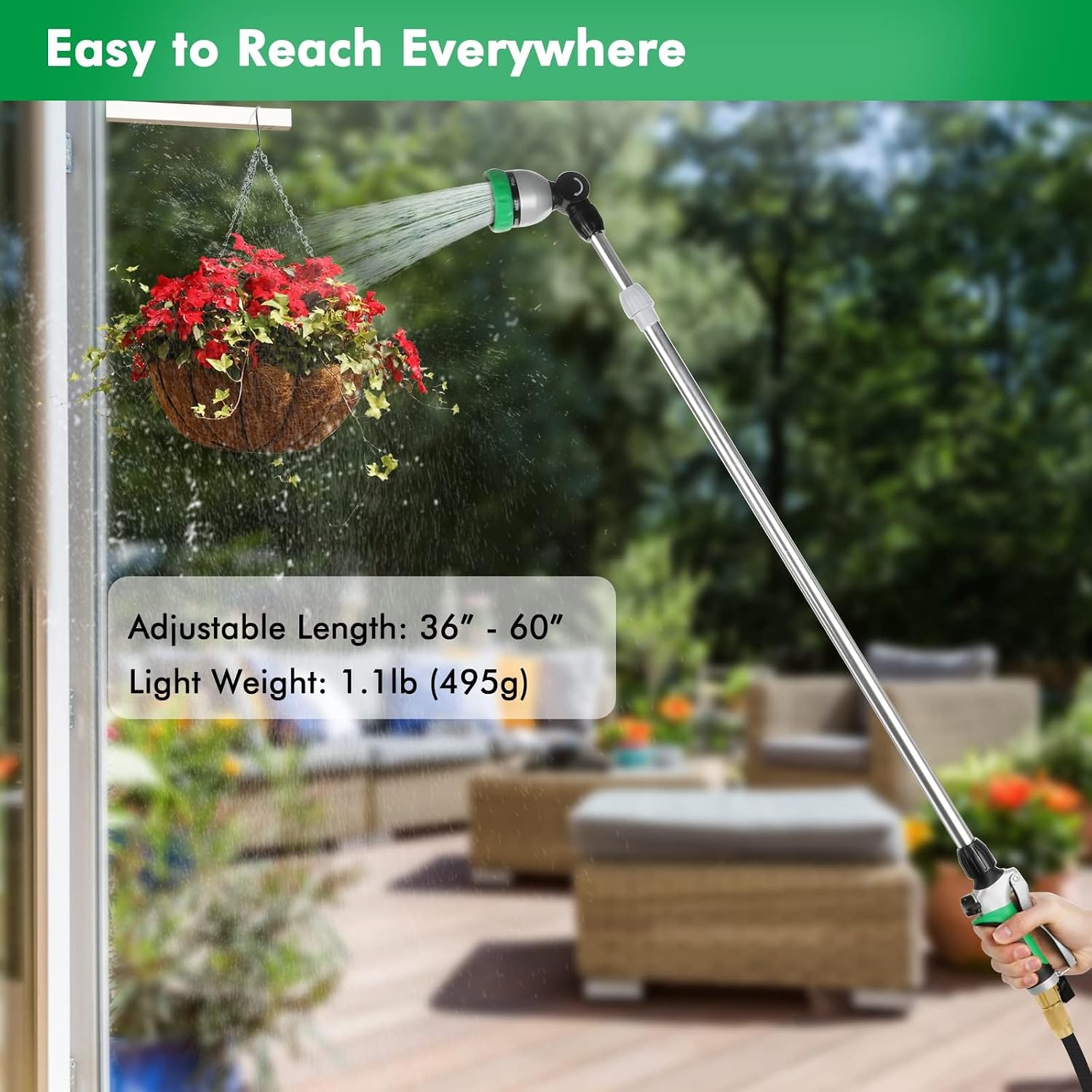 Detalle de RESTMO 91–152 cm Metal Watering Wand with 180° Head and 7 Patterns