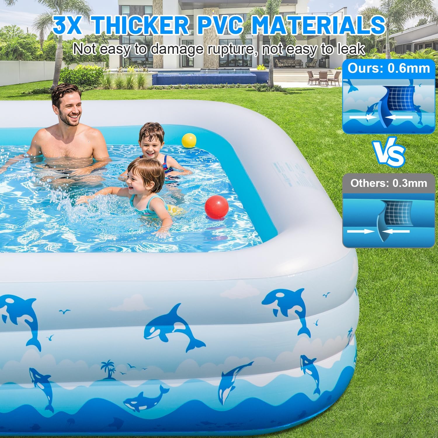 Detalle de Cinlinso Extra Large Inflatable Pool – 165 x 76 x 22 inches