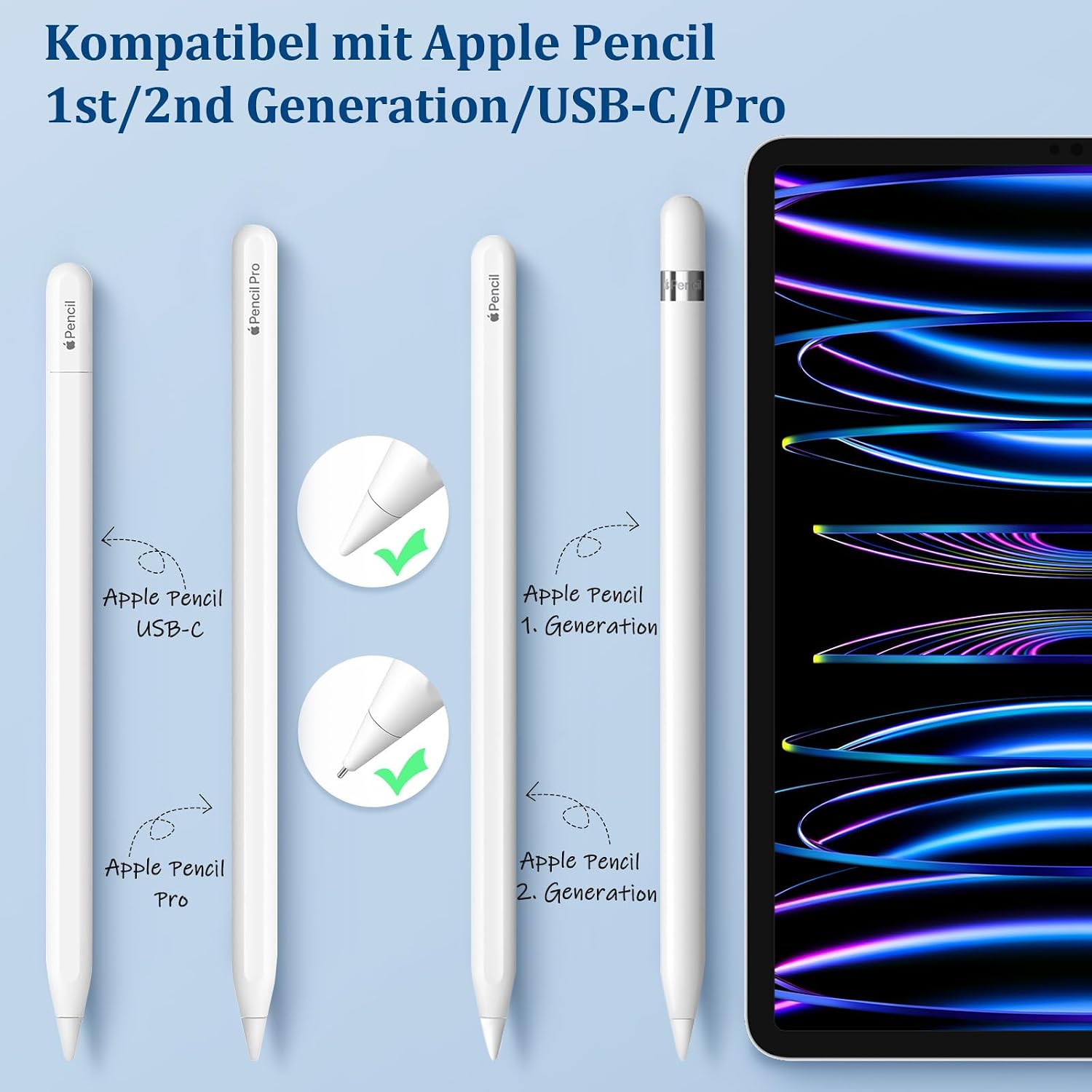 Thumbnail 2 de Mixoo 4 Ersatzspitzen für Apple Pencil (1. / 2. Gen) – POM- und Metallspitzen in Schwarz + Weiß