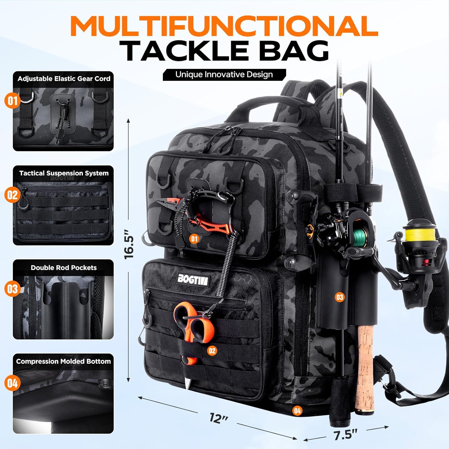 Detalle de BOGTIM Fishing Backpack, 25L