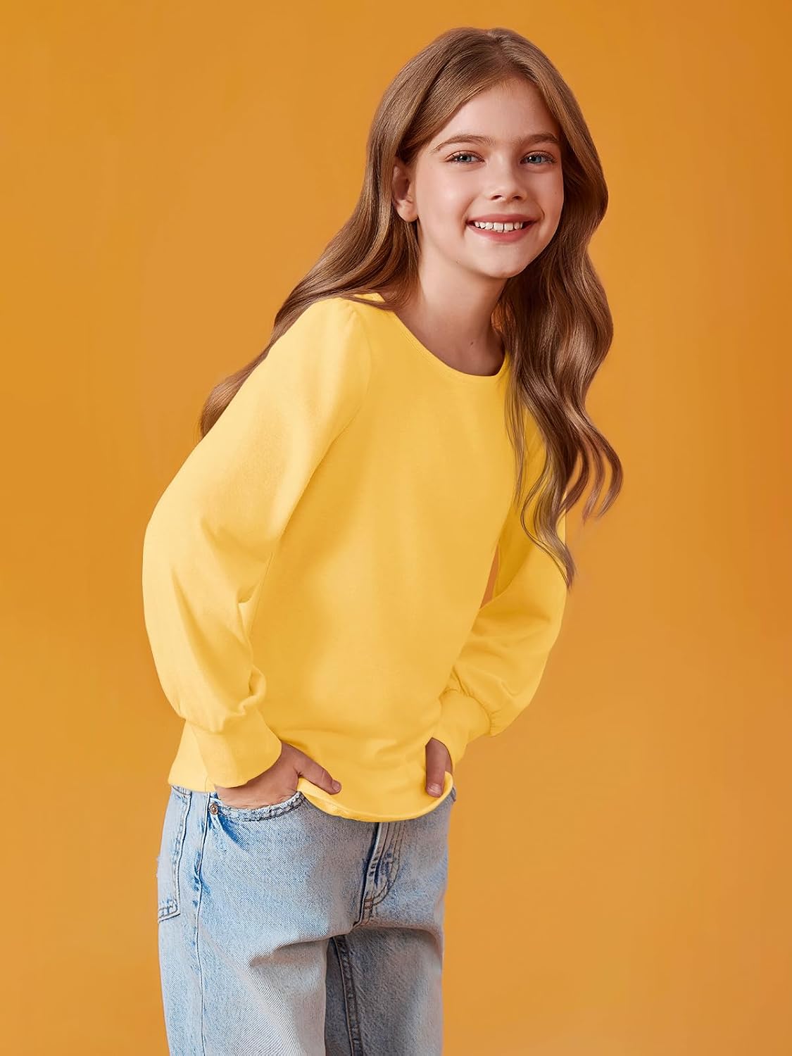 Thumbnail 3 de Haloumoning T-shirt met lange mouwen voor meisjes, ronde hals en pofmouwen