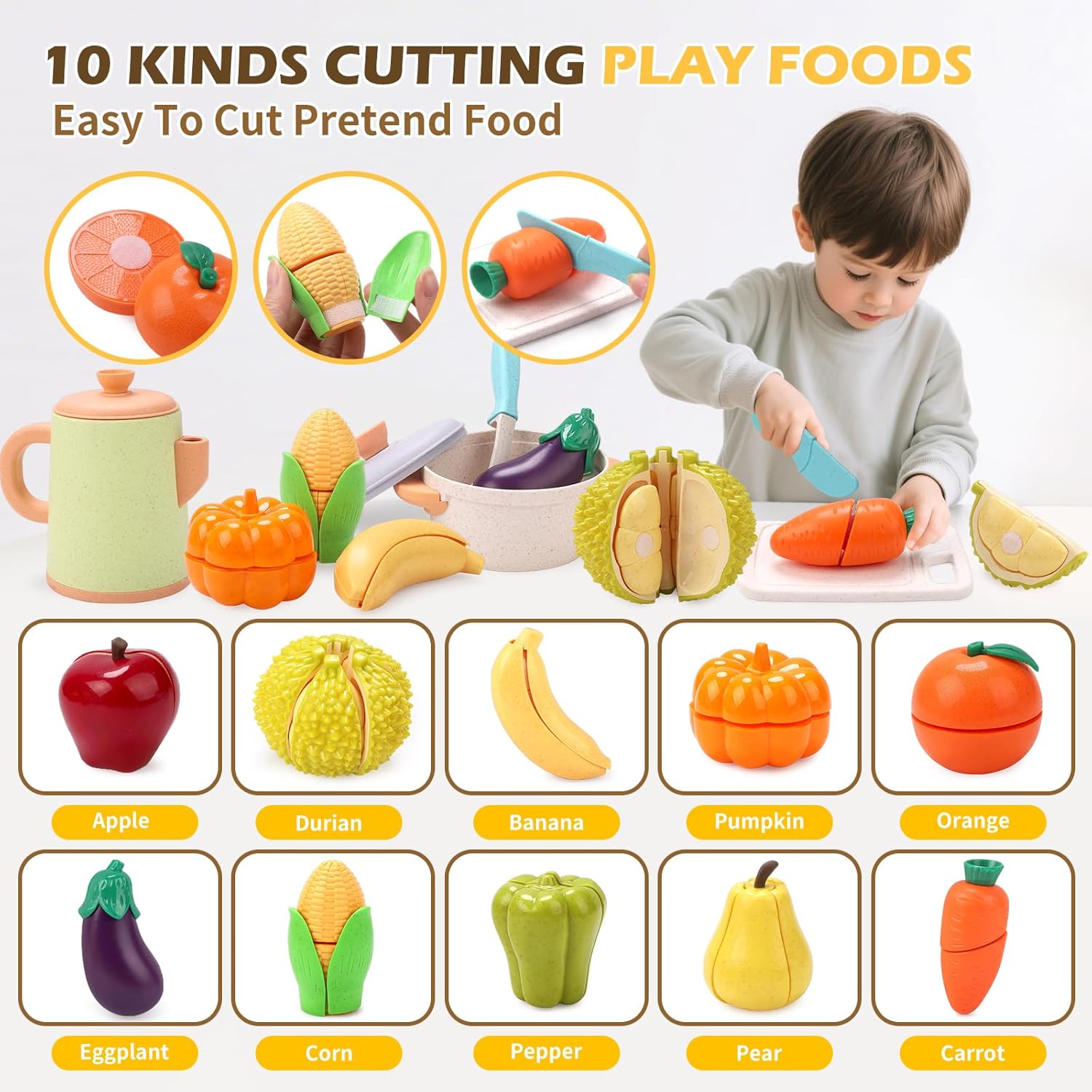 Thumbnail 1 de RUIDYA Kids Kitchen Accessories 61-piece Pretend Play Cutting Fruit & Cookware Set