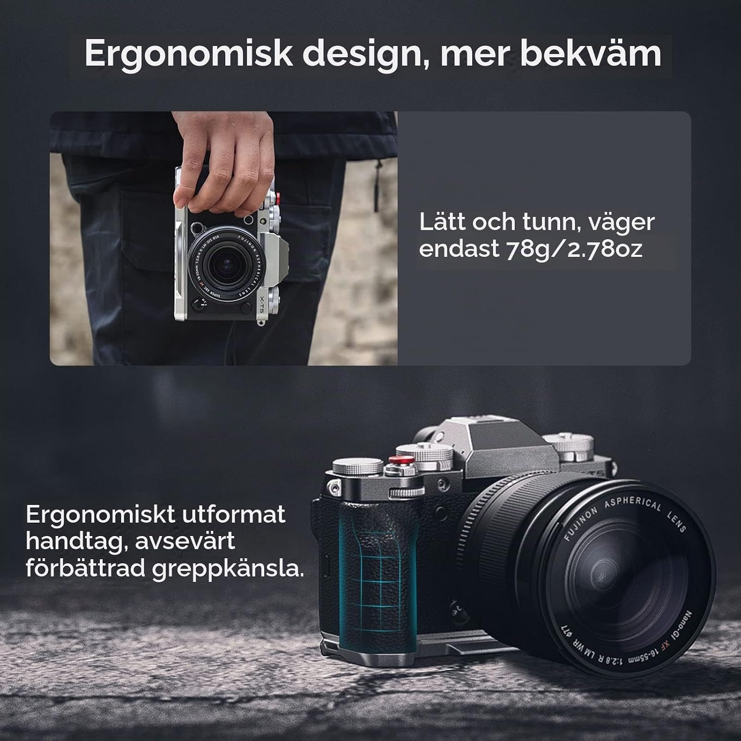 Detalle 2 de SMALLRIG 4136 L-grepp för Fujifilm X-T5 med Arca-platta och silikonhandtag