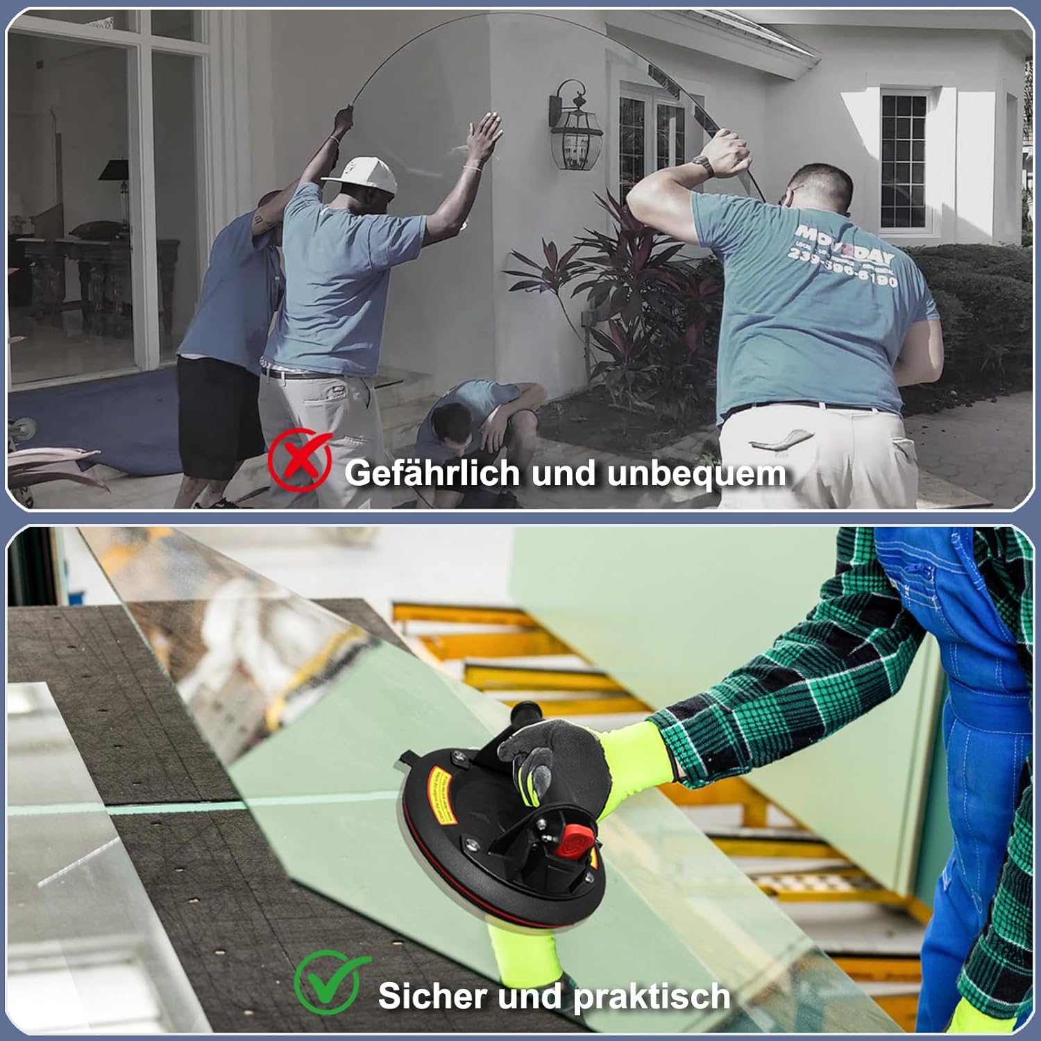 Detalle de TQPXZO Saugheber 2er-Set (8,2 Zoll) für Glas & Fliesen, Tragkraft bis 220 kg – mit Tragetasche/Werkzeugkasten