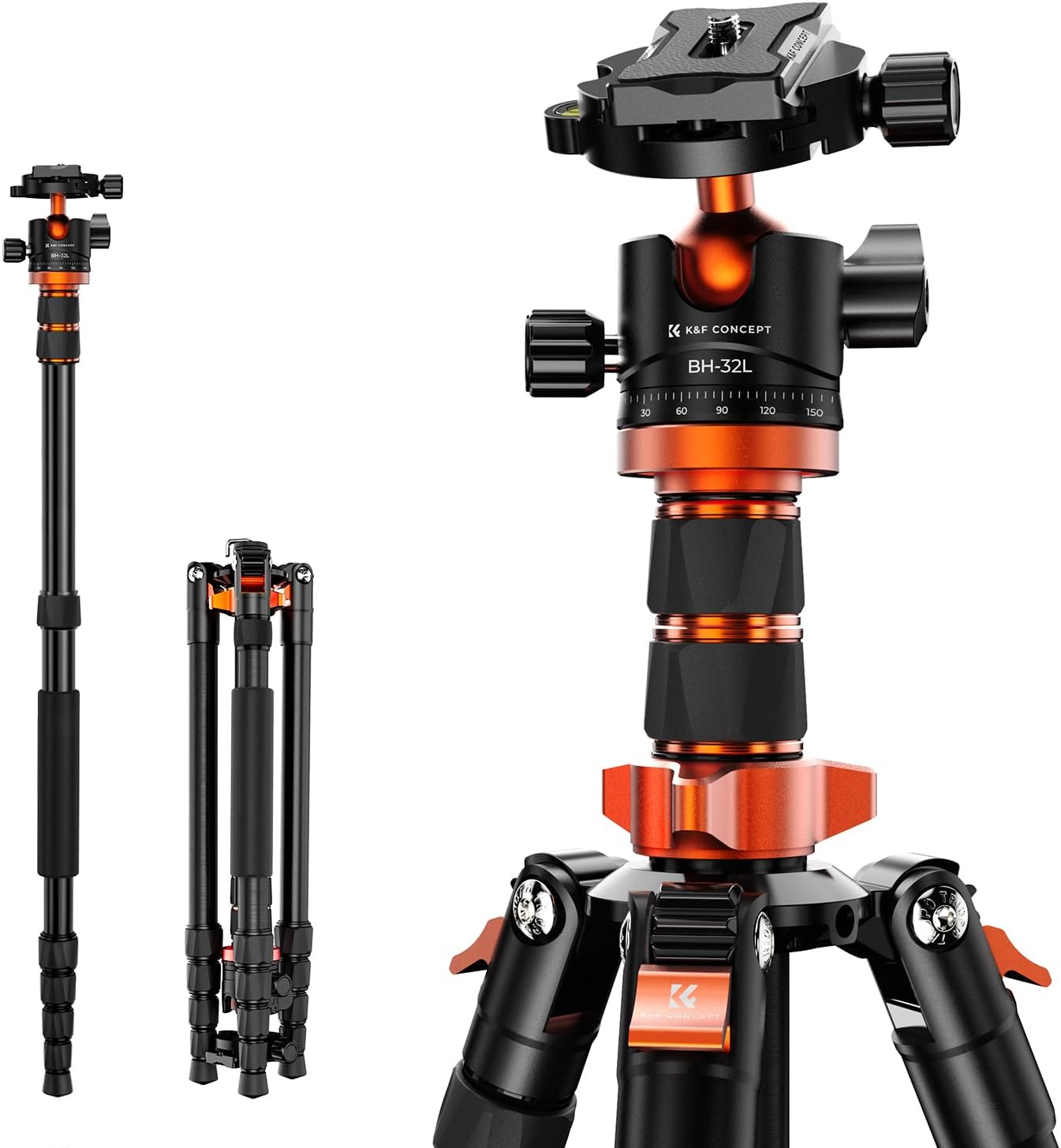 Thumbnail 6 de K&F Concept 62''/160cm Camera Tripod (A225A1+BH-28L): Portable, Flexible Support for Travel and Work