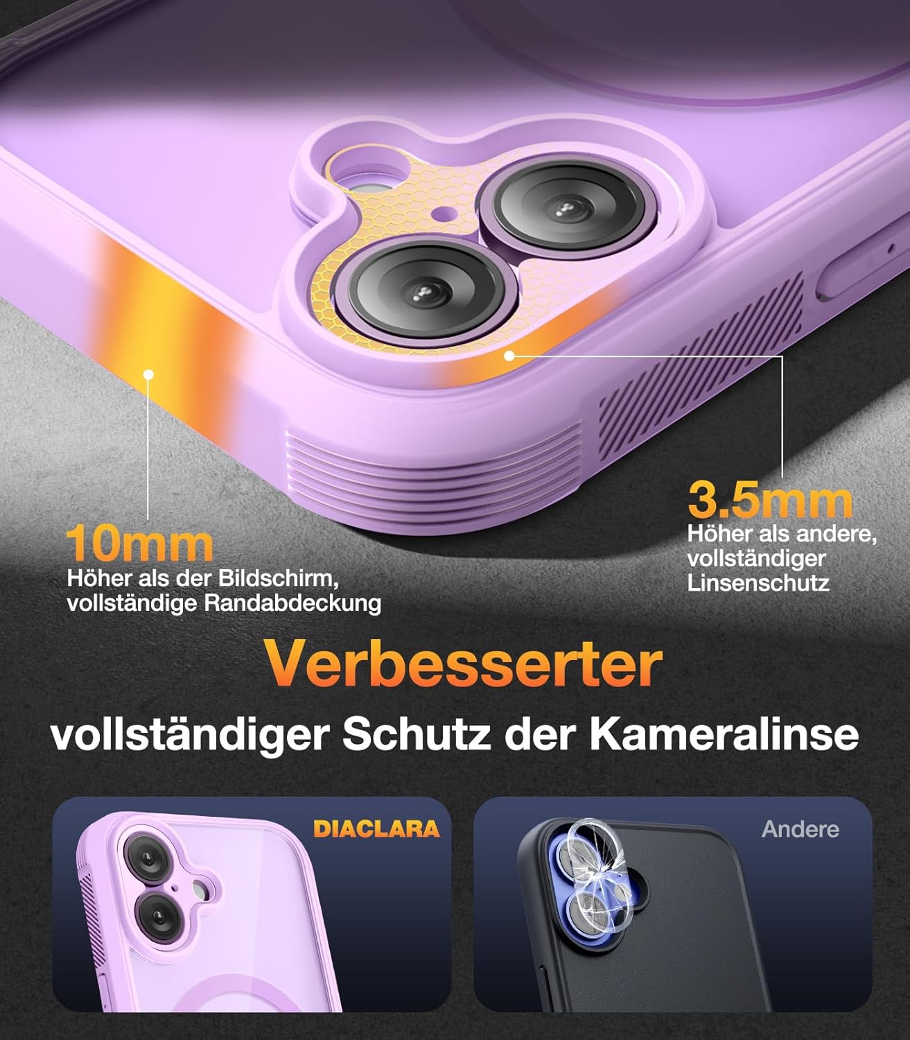 Thumbnail 4 de Diaclara iPhone 17 Hülle mit MagSafe – 360° Militärschutz inkl. Displayschutzfolie, Violett
