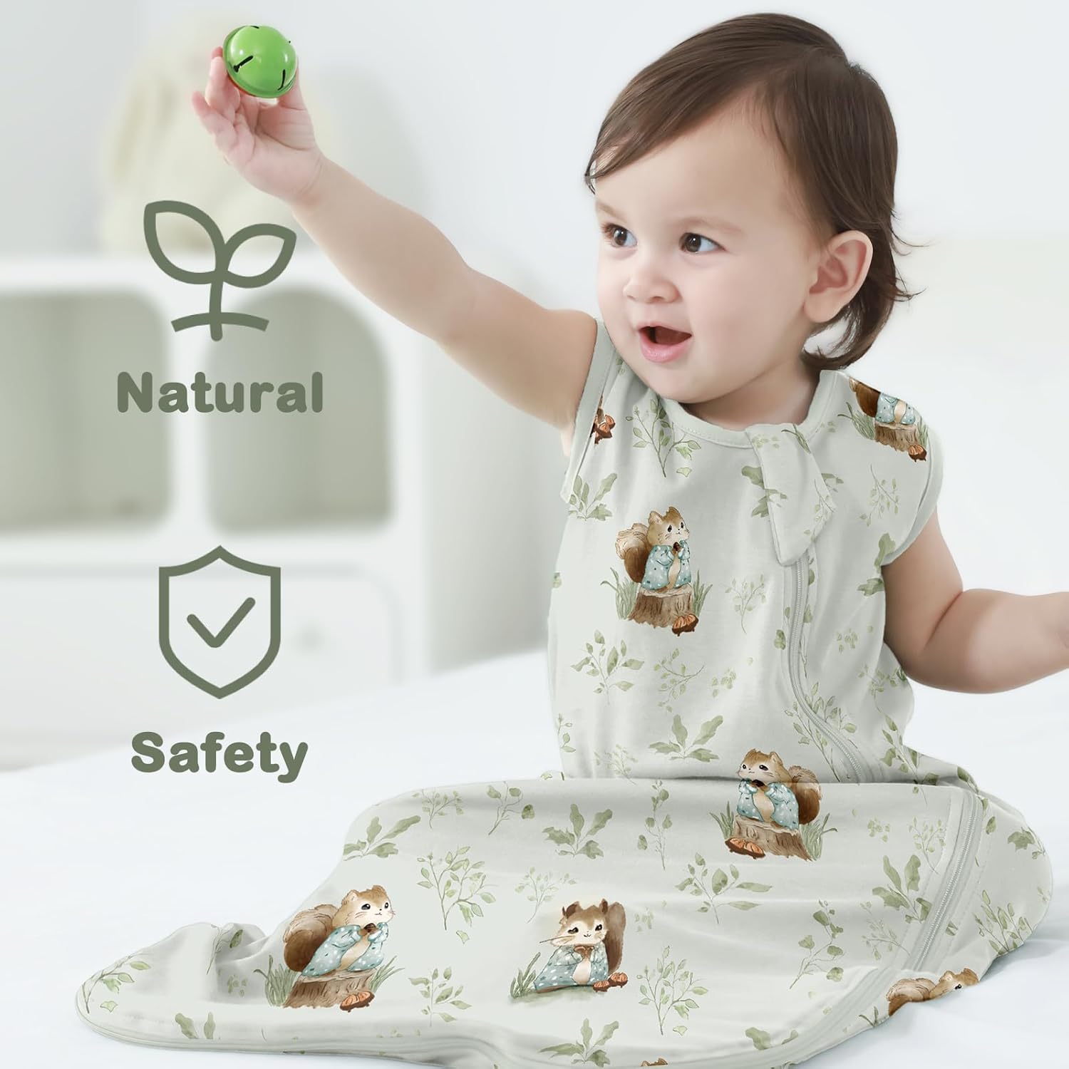 Detalle de Mosebears 0.5 Tog Cotton Baby Sleeping Bag (XL, 18–24 Months) – Animal & Plant Design