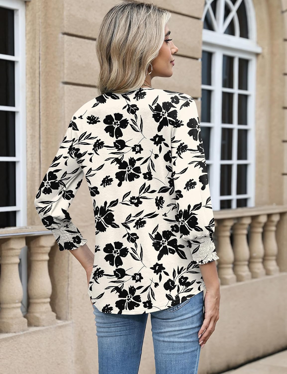 Detalle 2 de Rapbin Bluse Damen mit 3/4-Arm und V-Ausschnitt – elegante Tunika für Sommer & Alltag