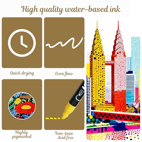 Detalle de Nauets 30 Colors Precision Dual Tip Acrylic Paint Markers Pens – Dot & Fine