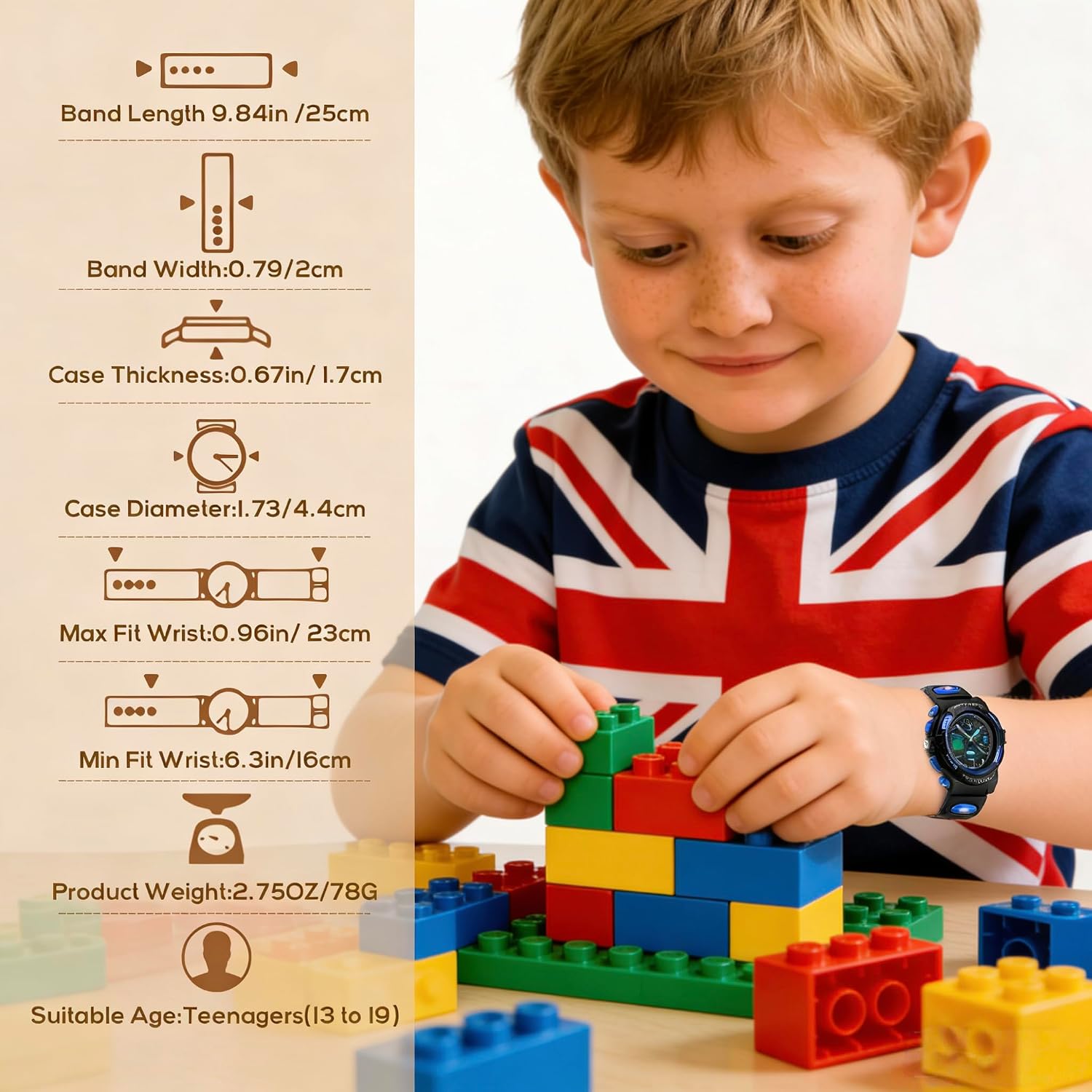 Detalle de Urdesw Kids Digital Waterproof Watch for 6-15 Year Olds – Dual Time, Alarm, 50M Water Resistant