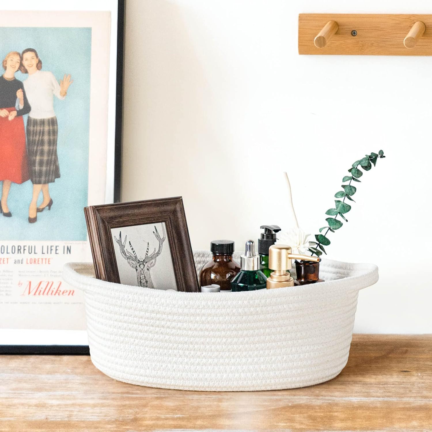 Thumbnail 3 de TIMEYARD Osterkorb mit Henkel – geflochtener Baumwollseil-Korb (30 x 20 x 12 cm) in Weiß für Ordnung & Geschenke