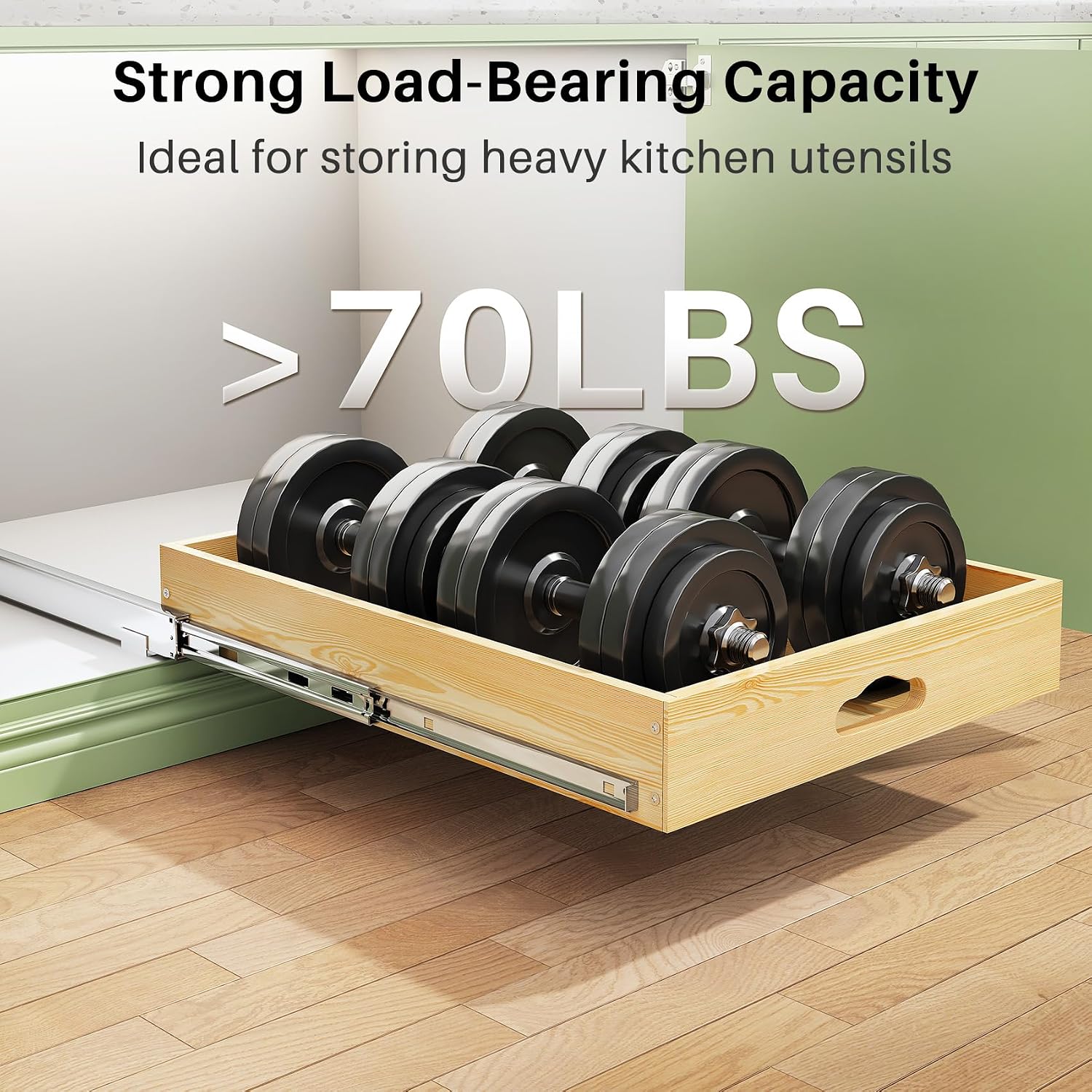 Thumbnail 5 de 2Pack Pull Out Cabinet Organizer with Soft Close Wooden Slide Out Drawers (15" W x 21" D x 3.4" H)