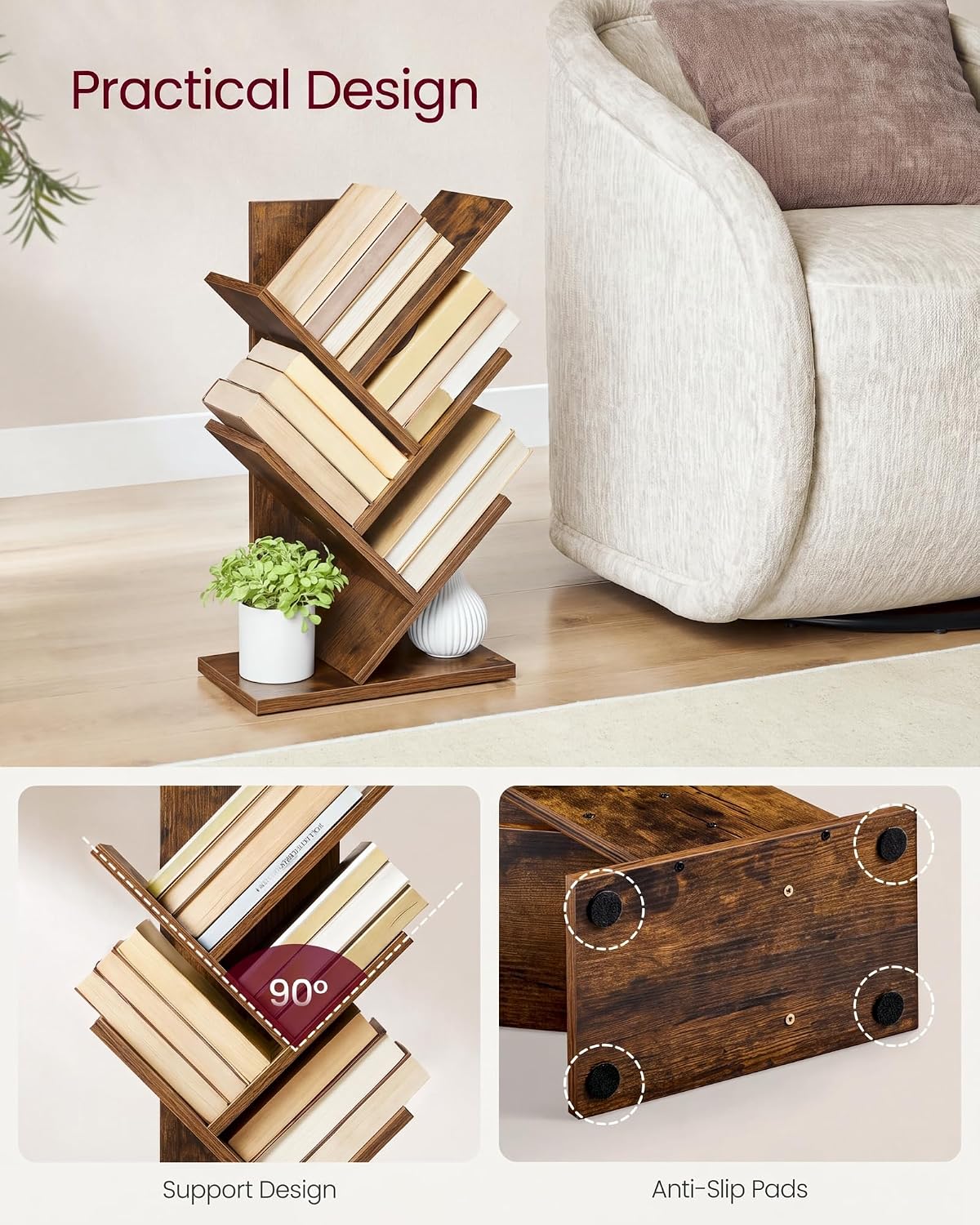 Thumbnail 4 de VASAGLE CUSTOS LBC183X01 Tree Bookshelf, 5 Tiers, Rustic Brown
