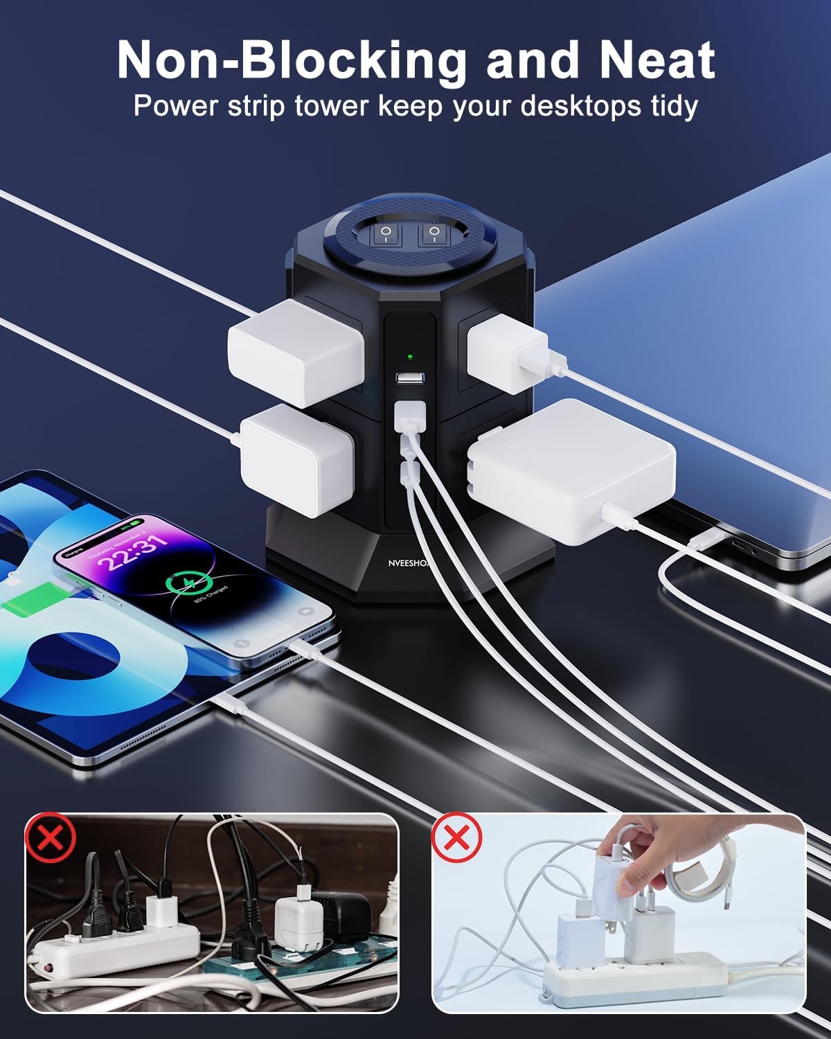 Thumbnail 4 de Surge Protector Tower 8 AC 4 USB Ports 6.5 ft ๐ชซ