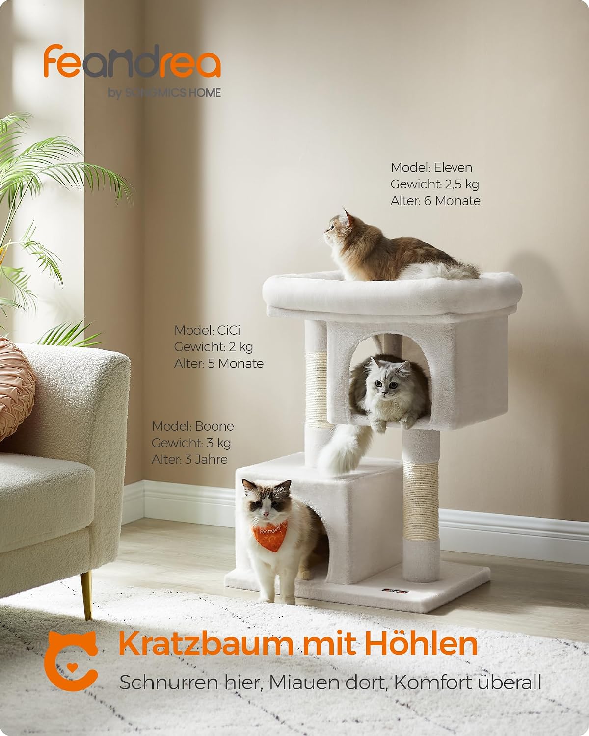 Detalle de Feandrea PCT061T01 Kratzbaum 84 cm für große Katzen 🐱