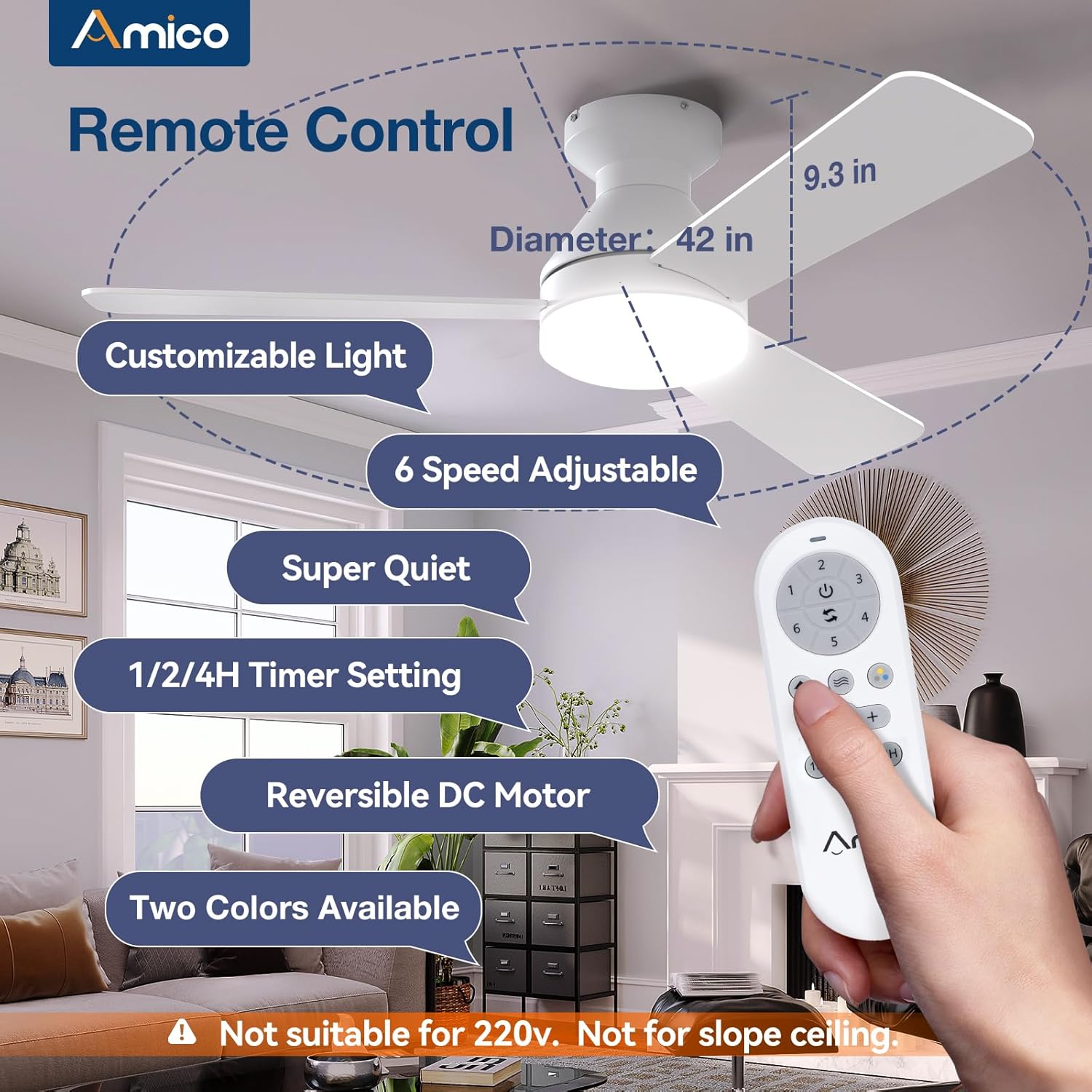 Detalle 2 de Amico 42-inch Low Profile Ceiling Fan ๐