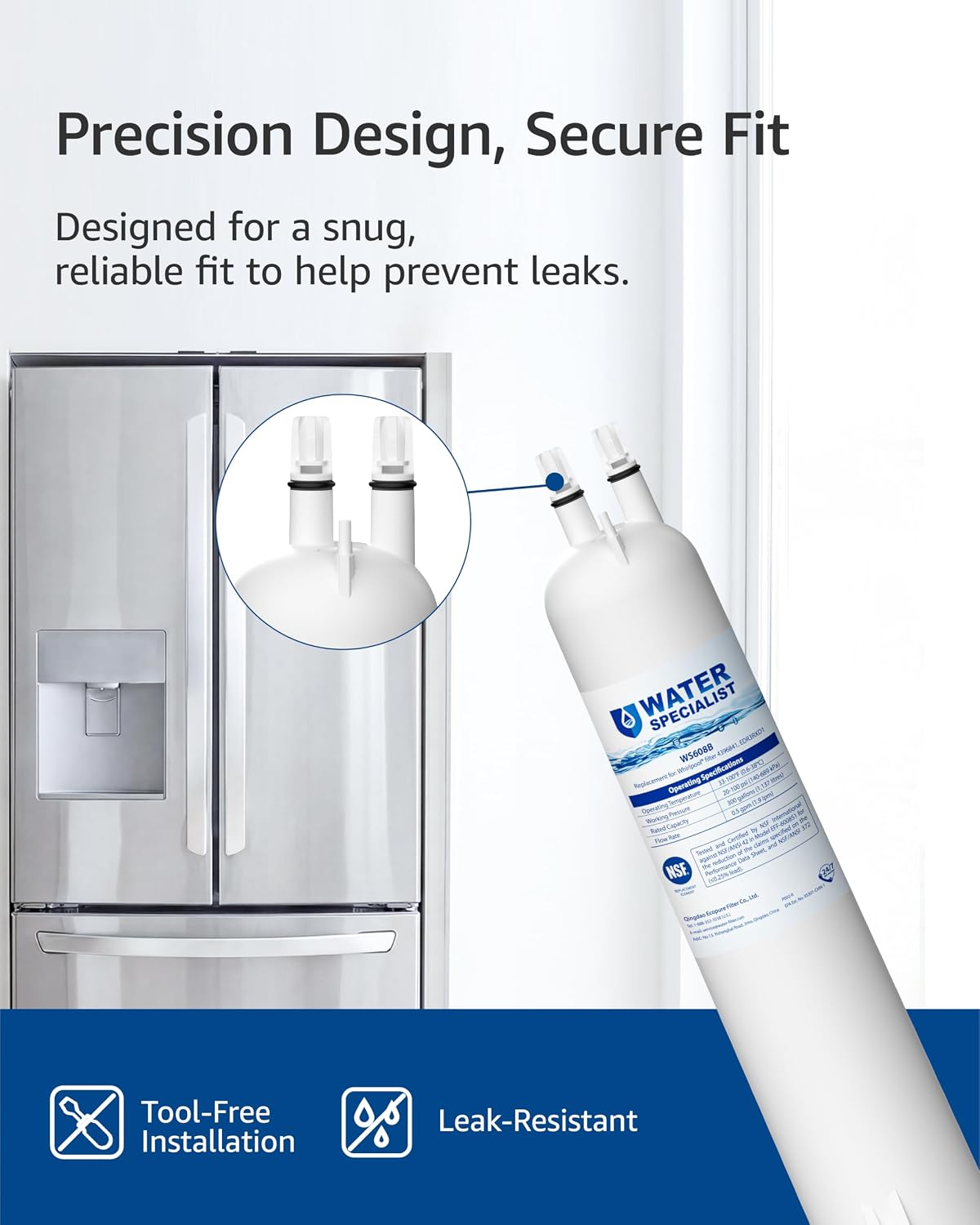 Detalle 1 de Waterspecialist WS608 Refrigerator Water Filter, Coconut Carbon Block, NSF 42/372