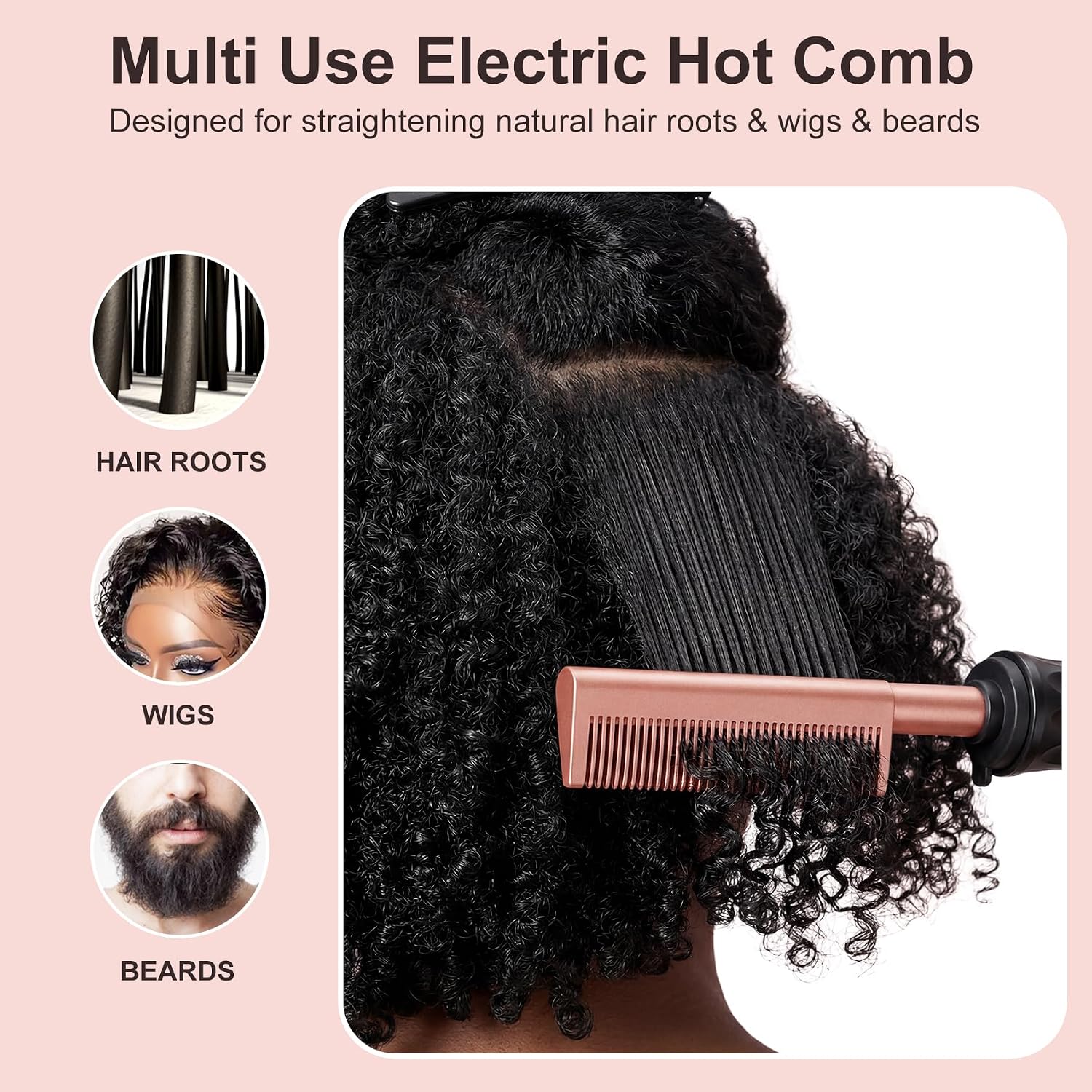 Thumbnail 1 de Electric Hot Comb for Wigs & Afro Hair with Ceramic Plates – 14 Heat Settings, Auto Shut Off and Dual Voltage