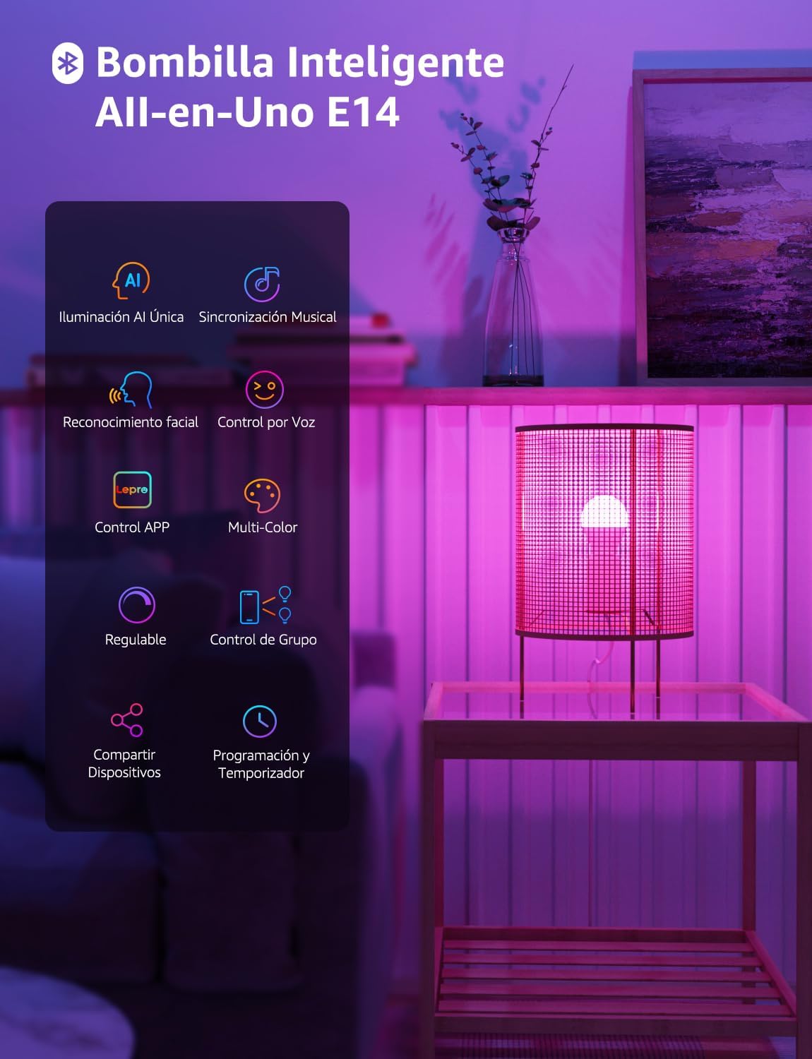 Thumbnail 7 de Lepro BP1 AI Bombilla LED E14 RGB+CCT, Control Wi-Fi y Alexa