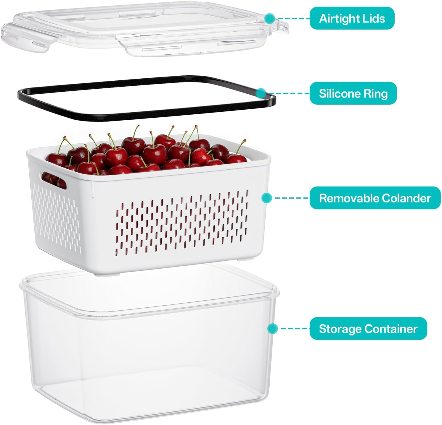 Detalle de HOMETALL 4-Pack Fruit Storage Containers for Fridge: BPA-Free, Mesh Design, 3.4QT to 0.4QT