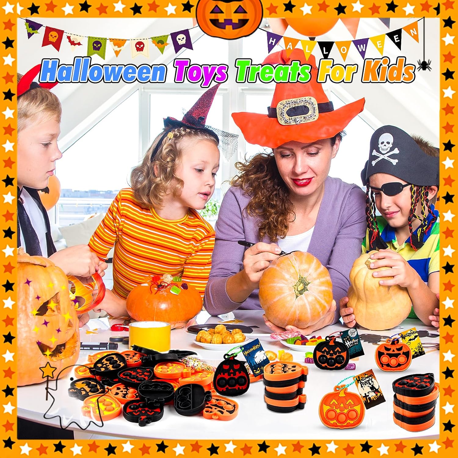 Thumbnail 5 de Kiss Monkey Halloween Pumpkin Pop Fidget Toys, 24-Piece Silicone Keychains