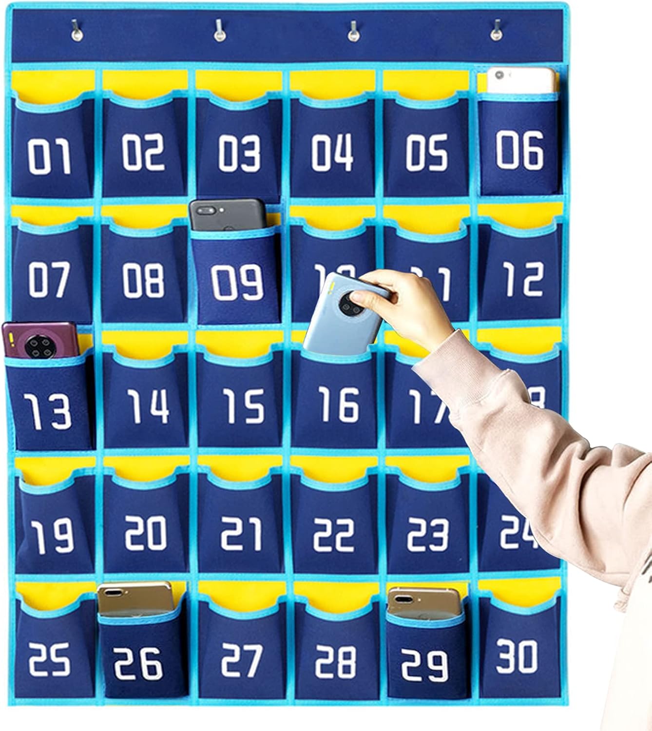 Thumbnail 3 de mumisuto nummerierte Aufbewahrungstasche für Klassenzimmer – 30 Handy-Taschen mit 4 Klebehaken/ Türhaken