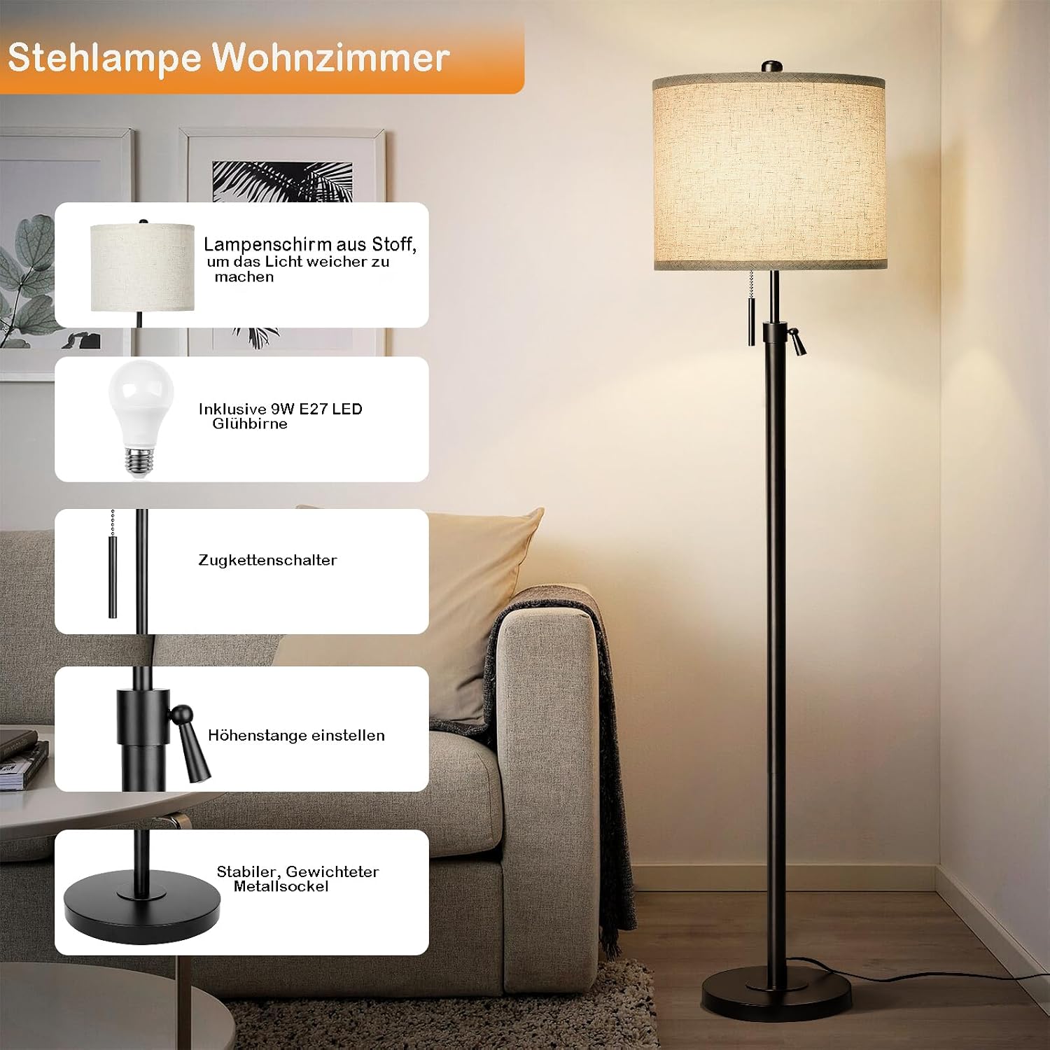 Detalle 2 de Qingmiao Stehlampe 140–168 cm